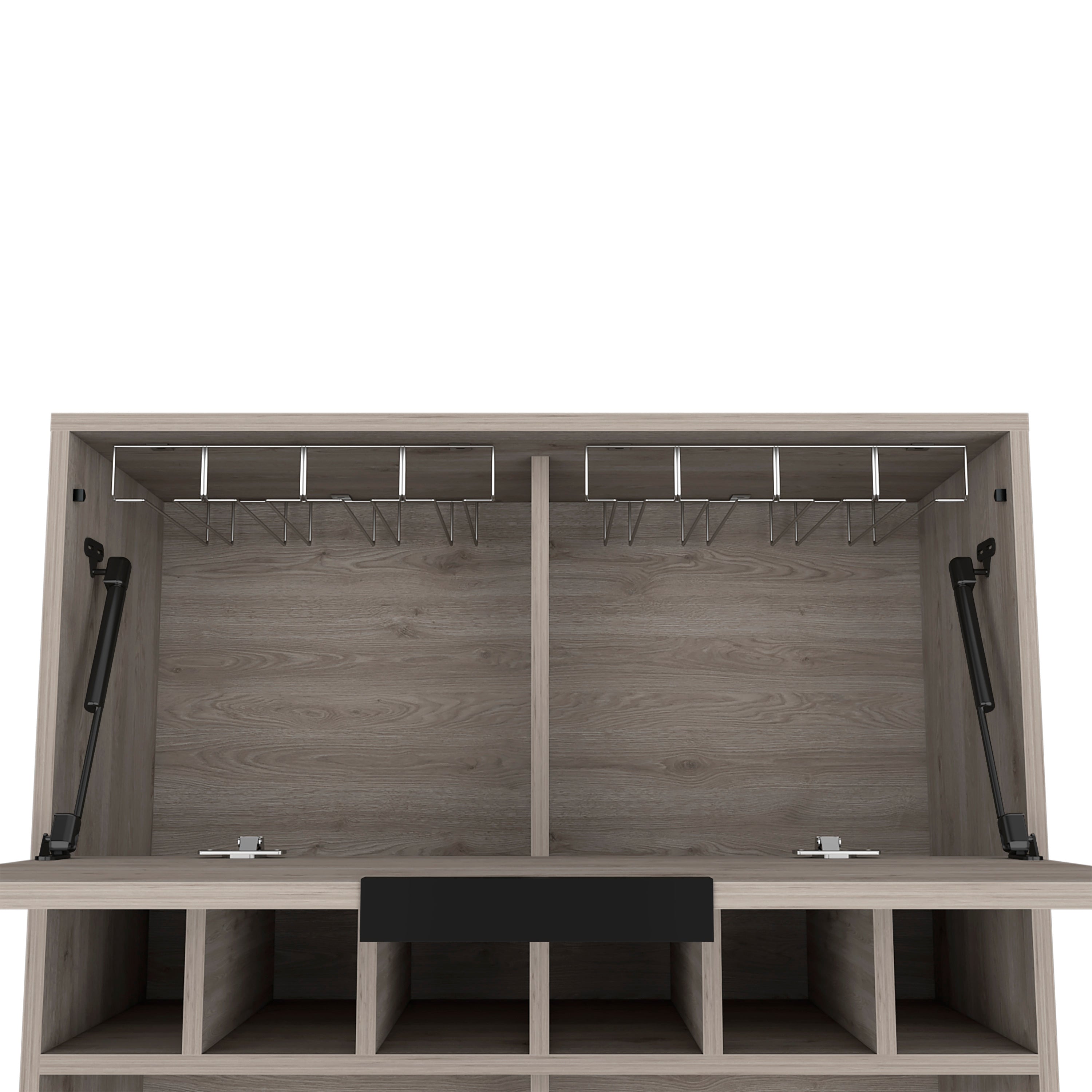 Bar Cabinet Puertu, Six Wine Cubbies, Double Door Cabinet, Light Gray Finish