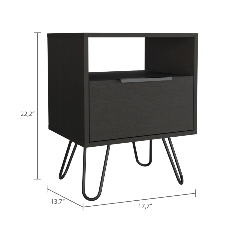 Augusta Nightstand, Single Door Cabinet, Hairpin Legs -Black