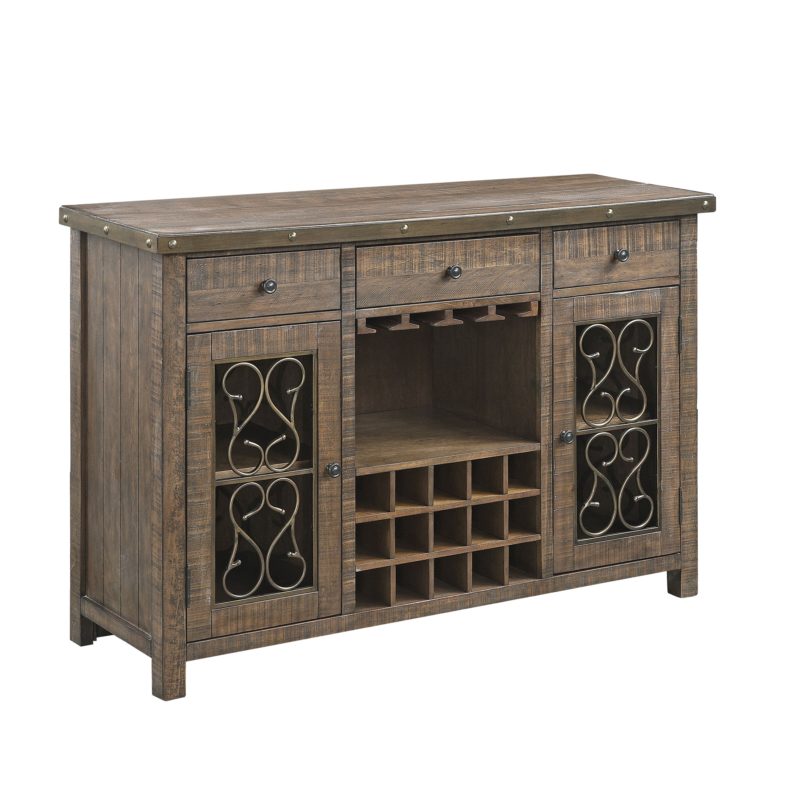 ACME Raphaela Server w/Cup Holder & Wine Rack in Weathered Cherry Finish DN00983