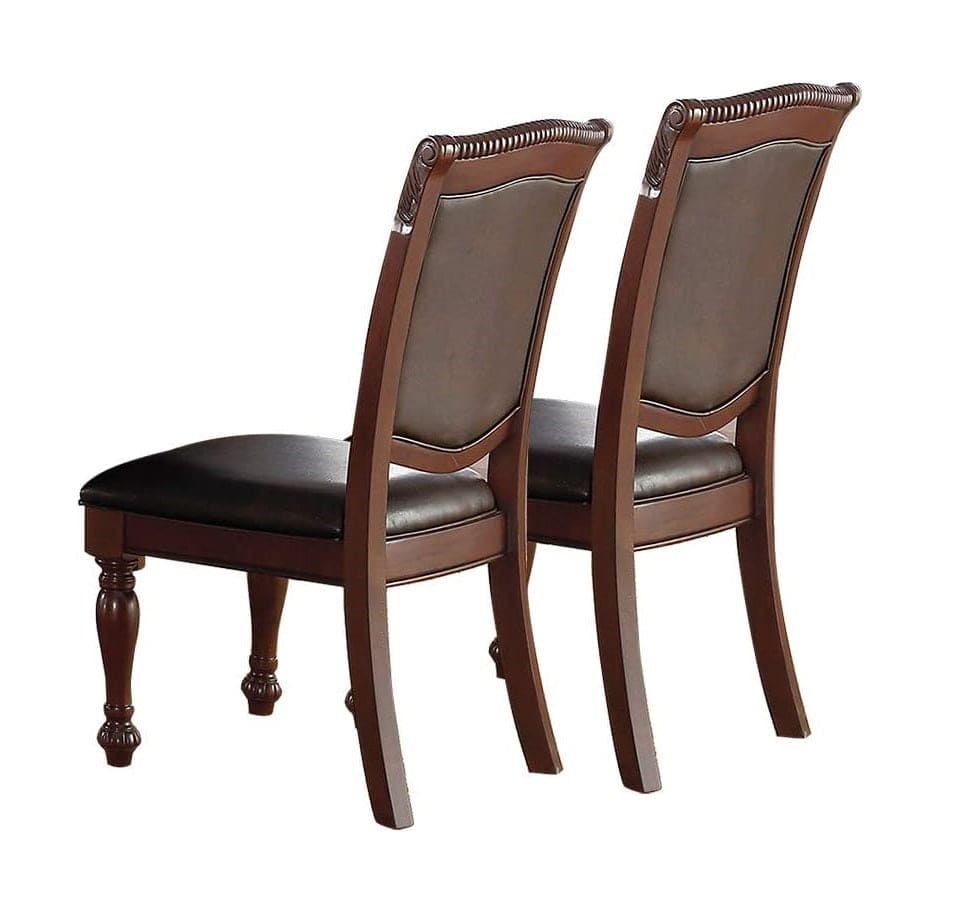 Royal Majestic Formal Set of 2 Arm Chairs Brown Color Rubberwood Dining Room Furniture Faux Leather Upholstered Seat