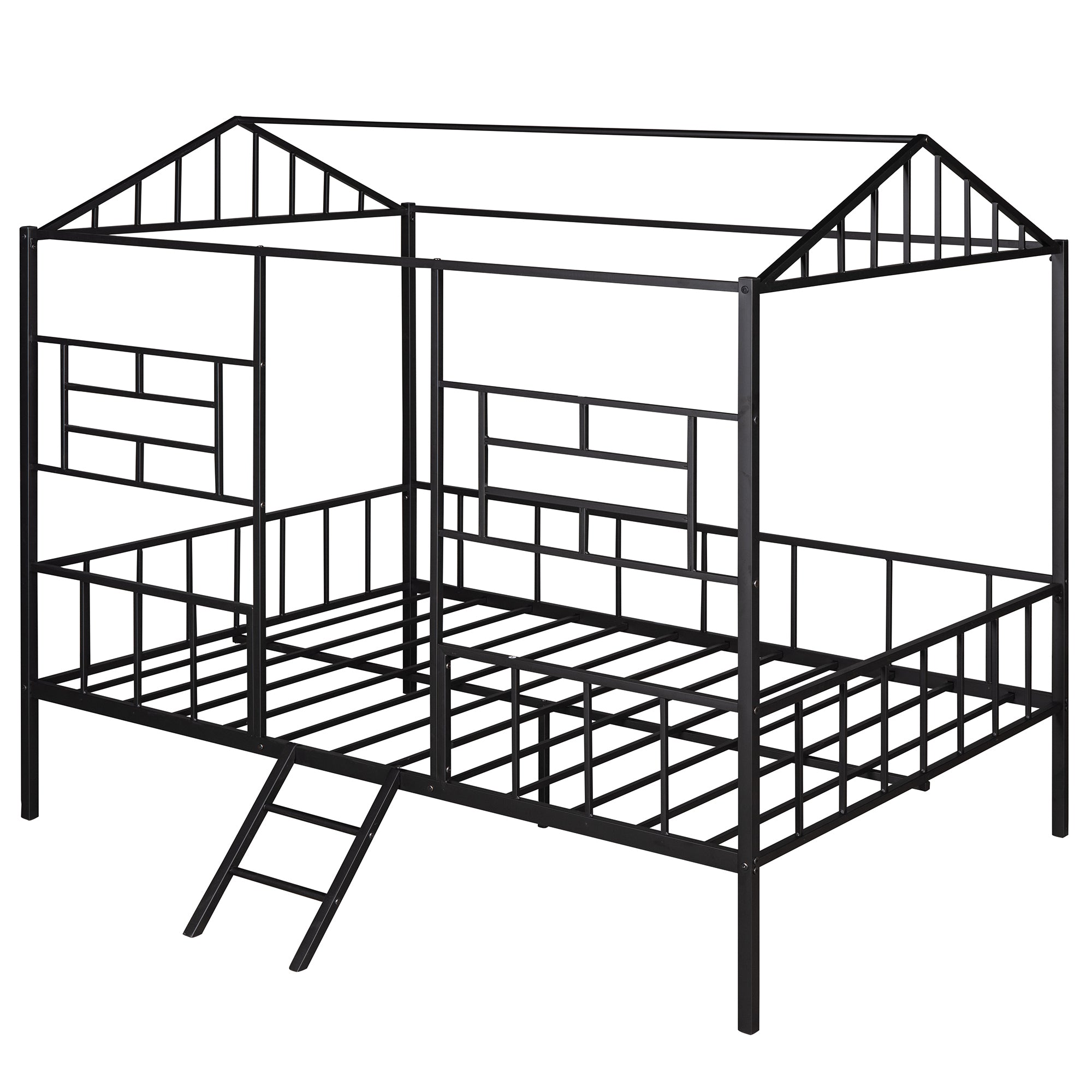 Metal House Bed Frame Full Size with Slatted Support No Box Spring Needed Black