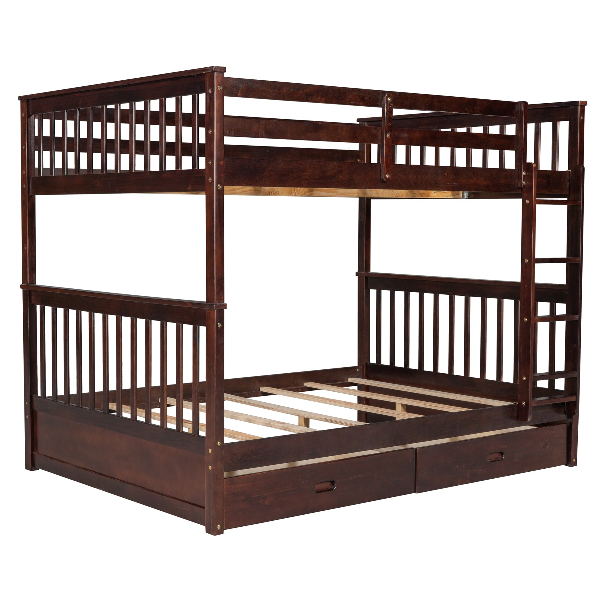 Full-Over-Full Bunk Bed with Ladders and Two Storage Drawers (Espresso)(OLD SKU:LT000365AAP)