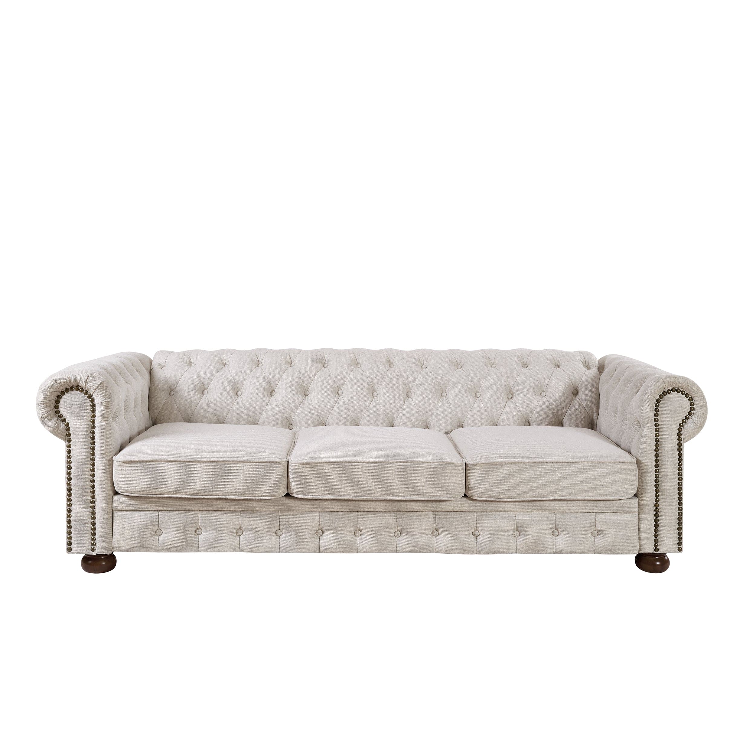 Chesterfield sofa beige linen fabric (Beige)