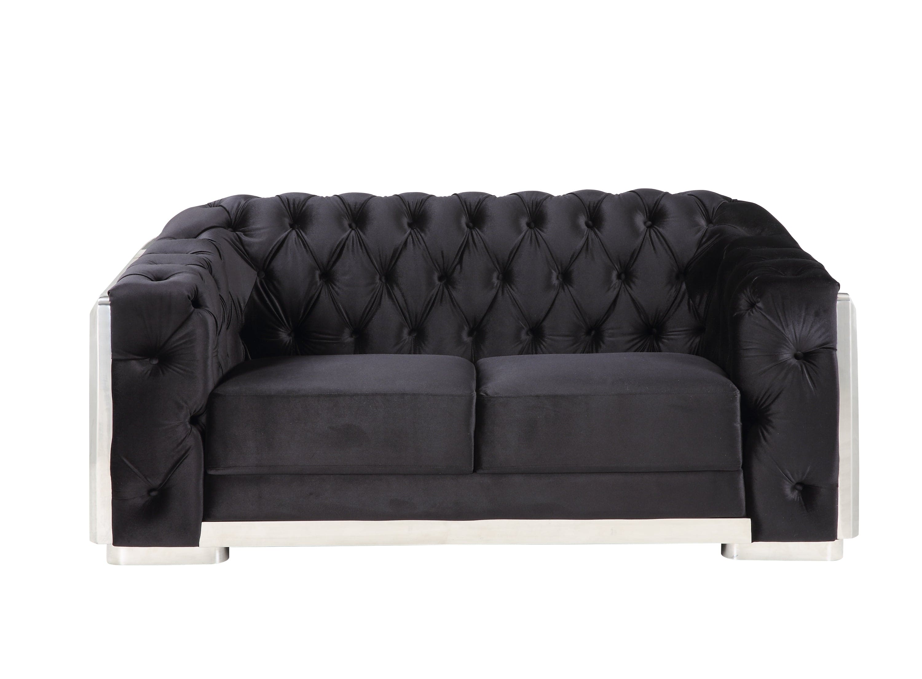 ACME Pyroden Loveseat in Black Velvet & Chrome Finish LV00297