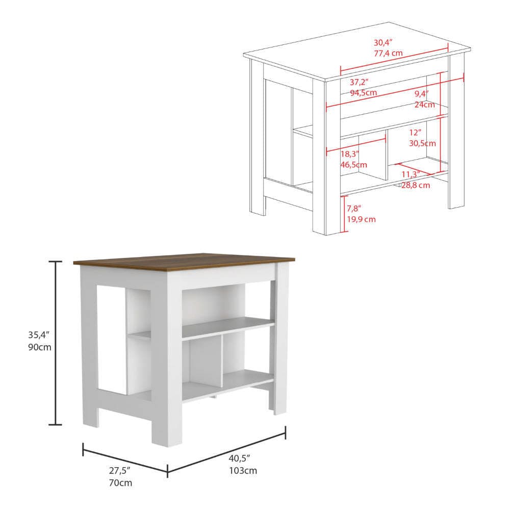 California 2 Piece Kitchen Set, Delos Kitchen Island + Barbados Pantry Cabinet , White /Walnut /Light Oak