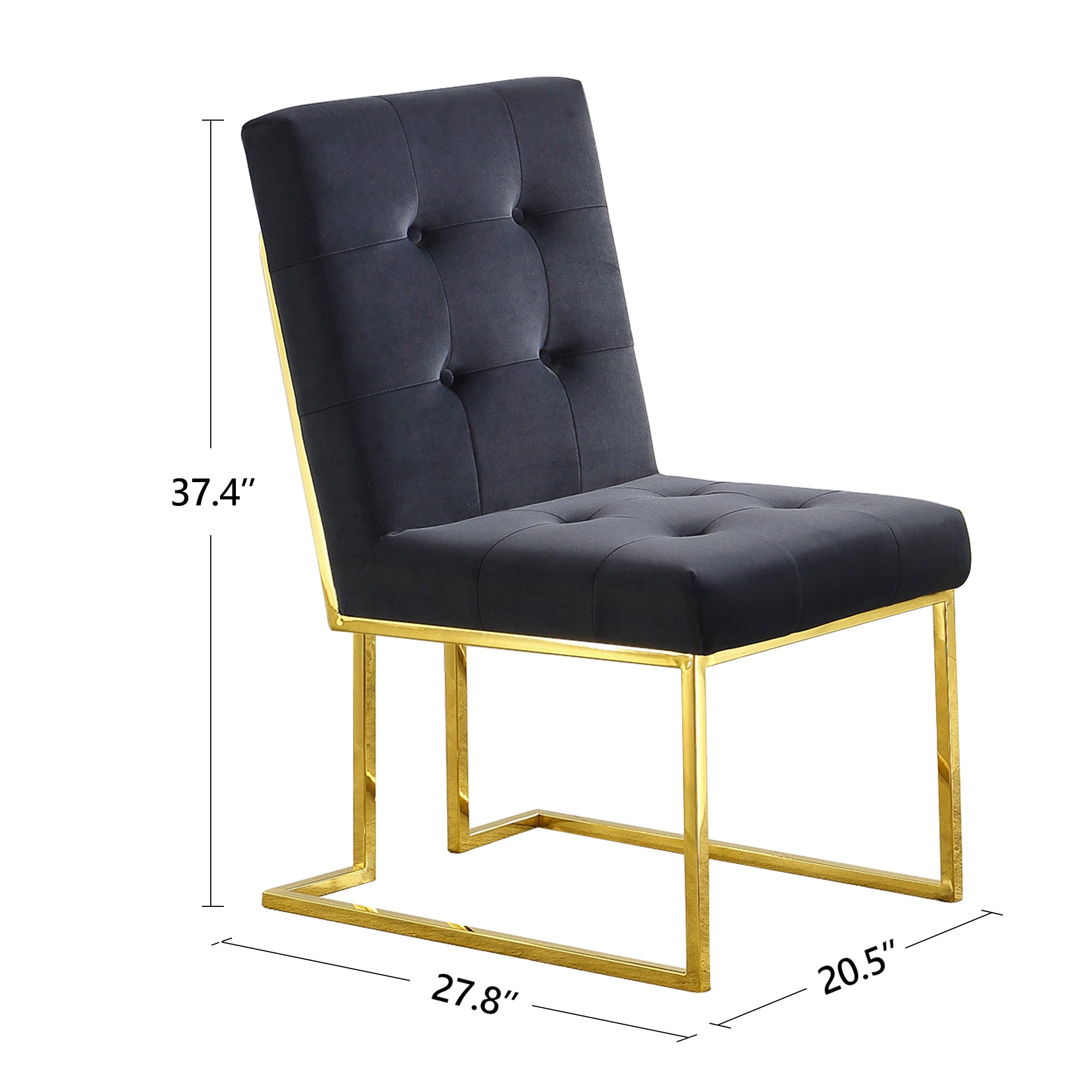 Modern Velvet Dining Chair Set of 2, Tufted Design and Gold Finish Stainless Base