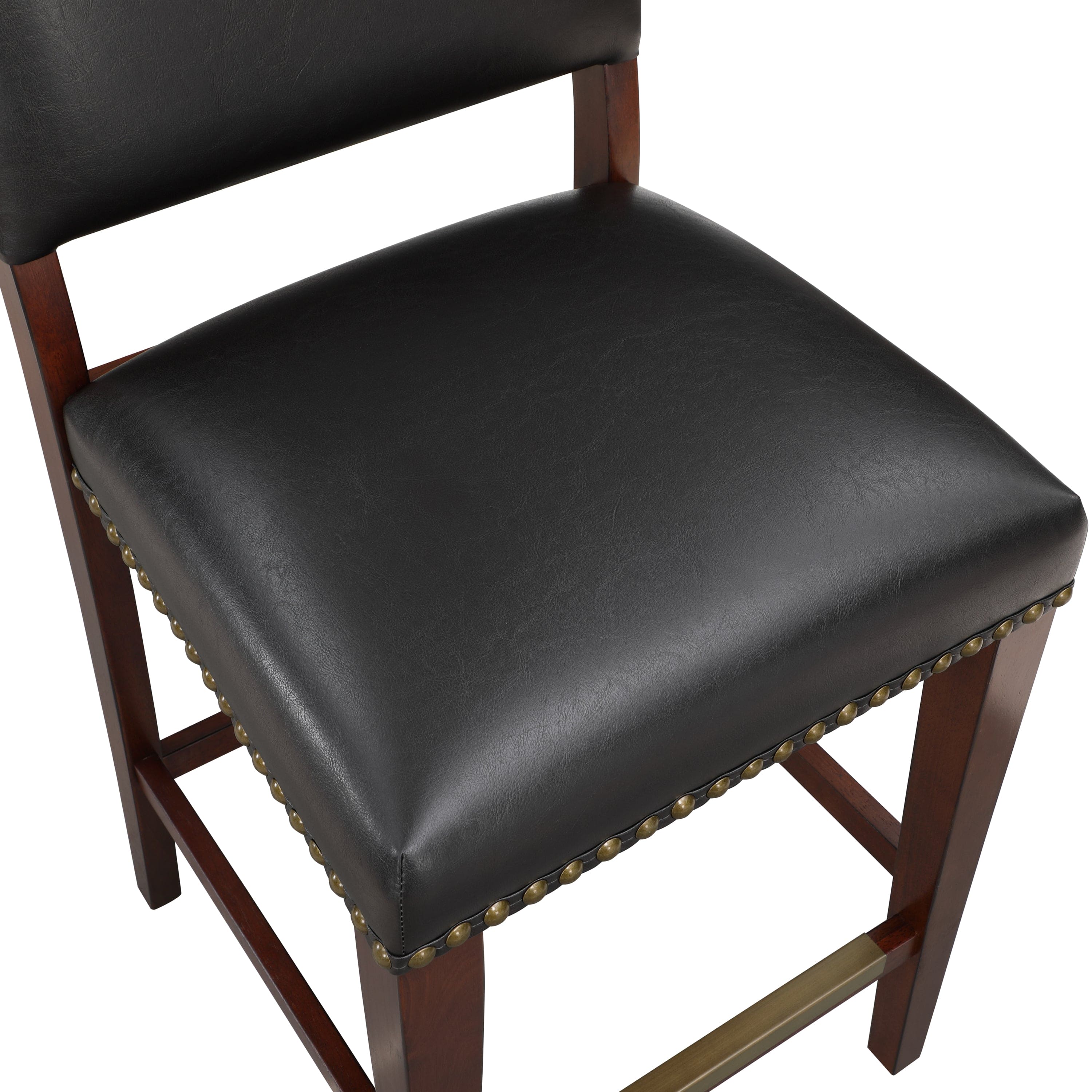 Danbers Stationary Faux Leather Brown Counter Stool with Nail Heads