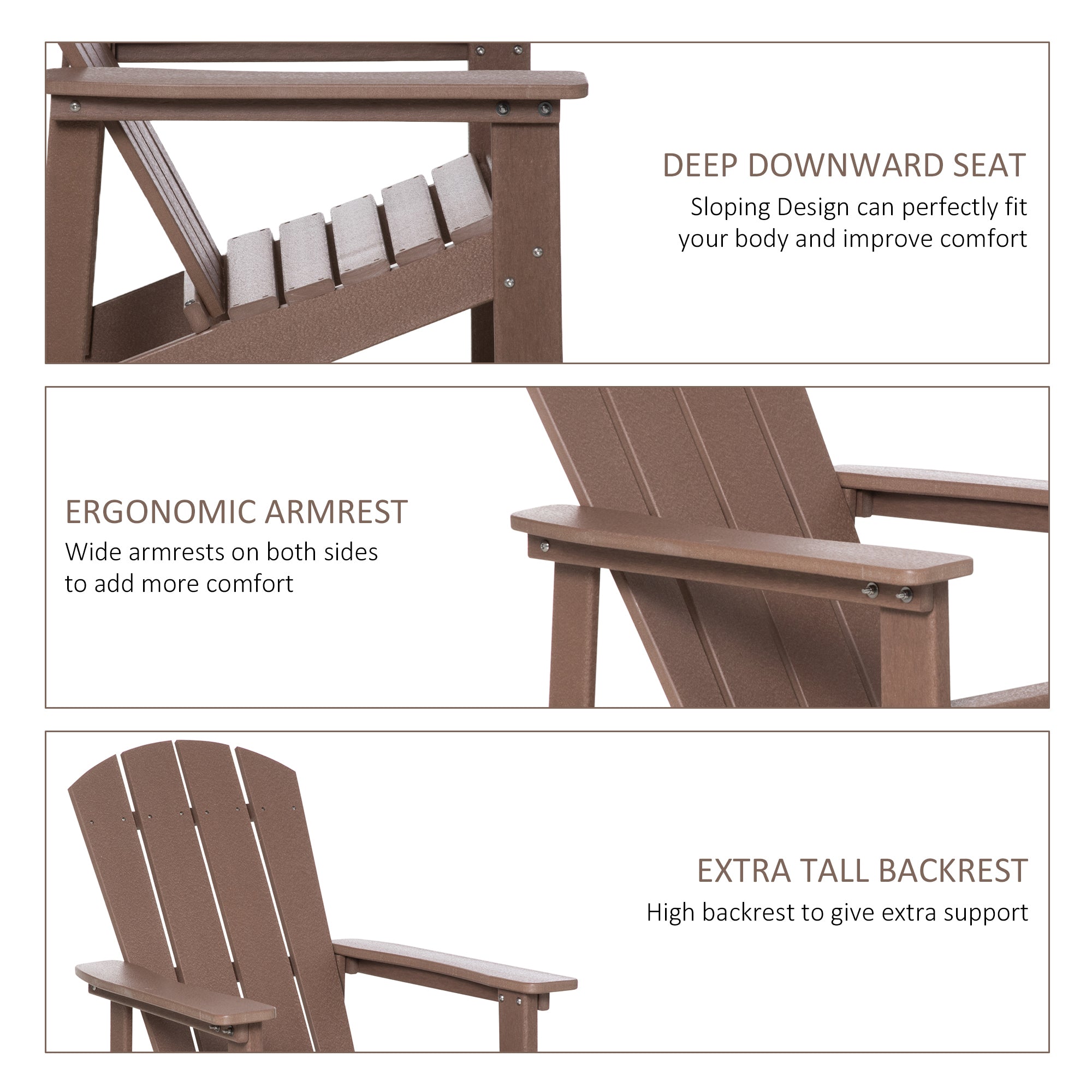 Outsunny Adirondack Chair, Faux Wood Patio & Fire Pit Chair, Weather Resistant HDPE for Deck, Outside Garden, Porch, Backyard, Brown