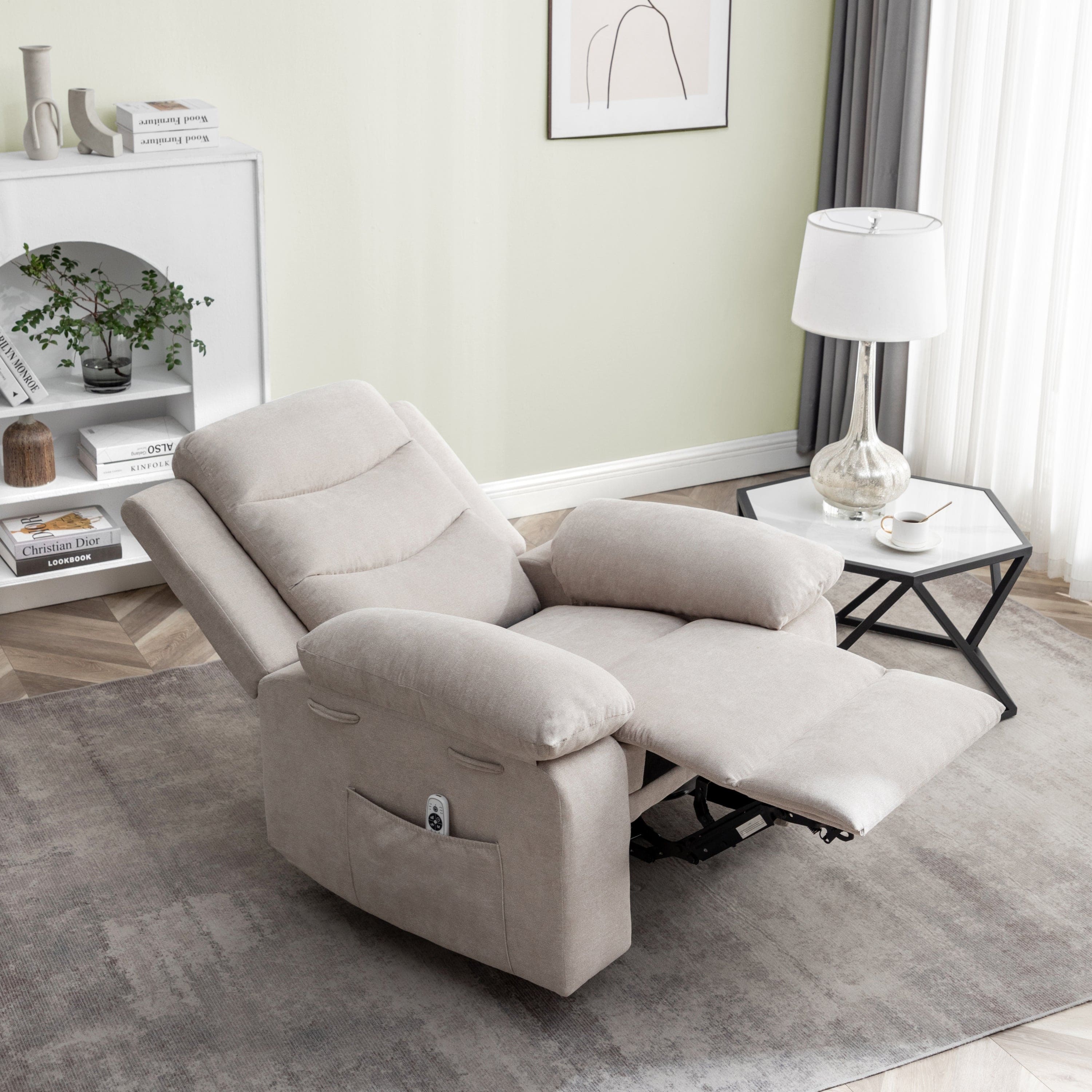 Power Recliner Chair with Adjustable Massage Function, Recliner Chair with
Heating System for Living Room, Beige color fabric