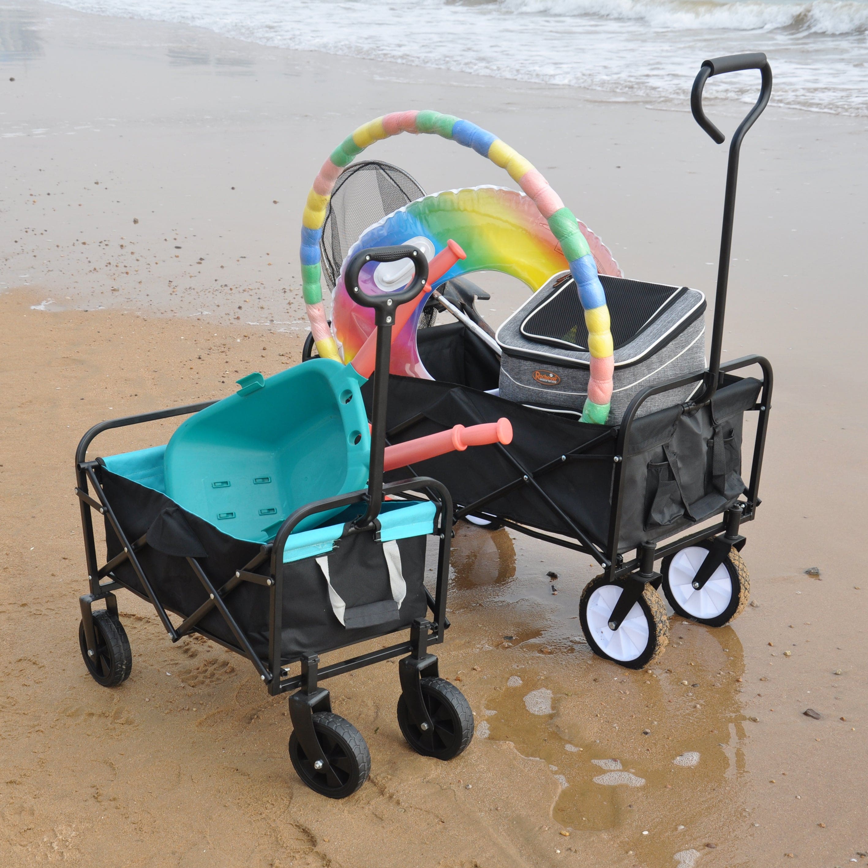 Folding Wagon Garden Shopping Beach Cart (black+blue)