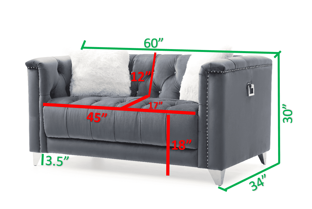 Russell Tufted Upholstery Loveseat Finished in Velvet Fabric in Gray