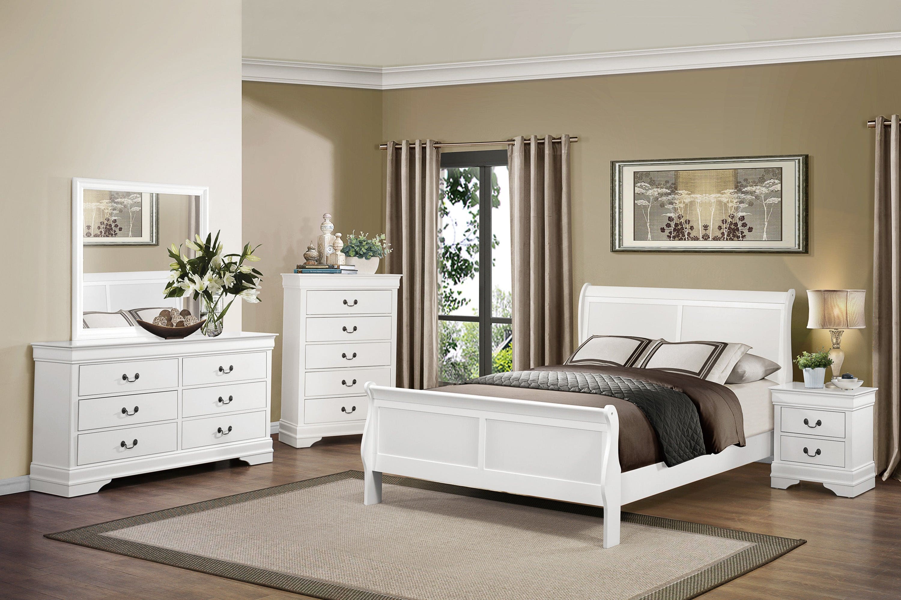 Traditional Design White Finish 1pc Chest of 5 Drawers Antique Drop Handles Drawers Bedroom Furniture