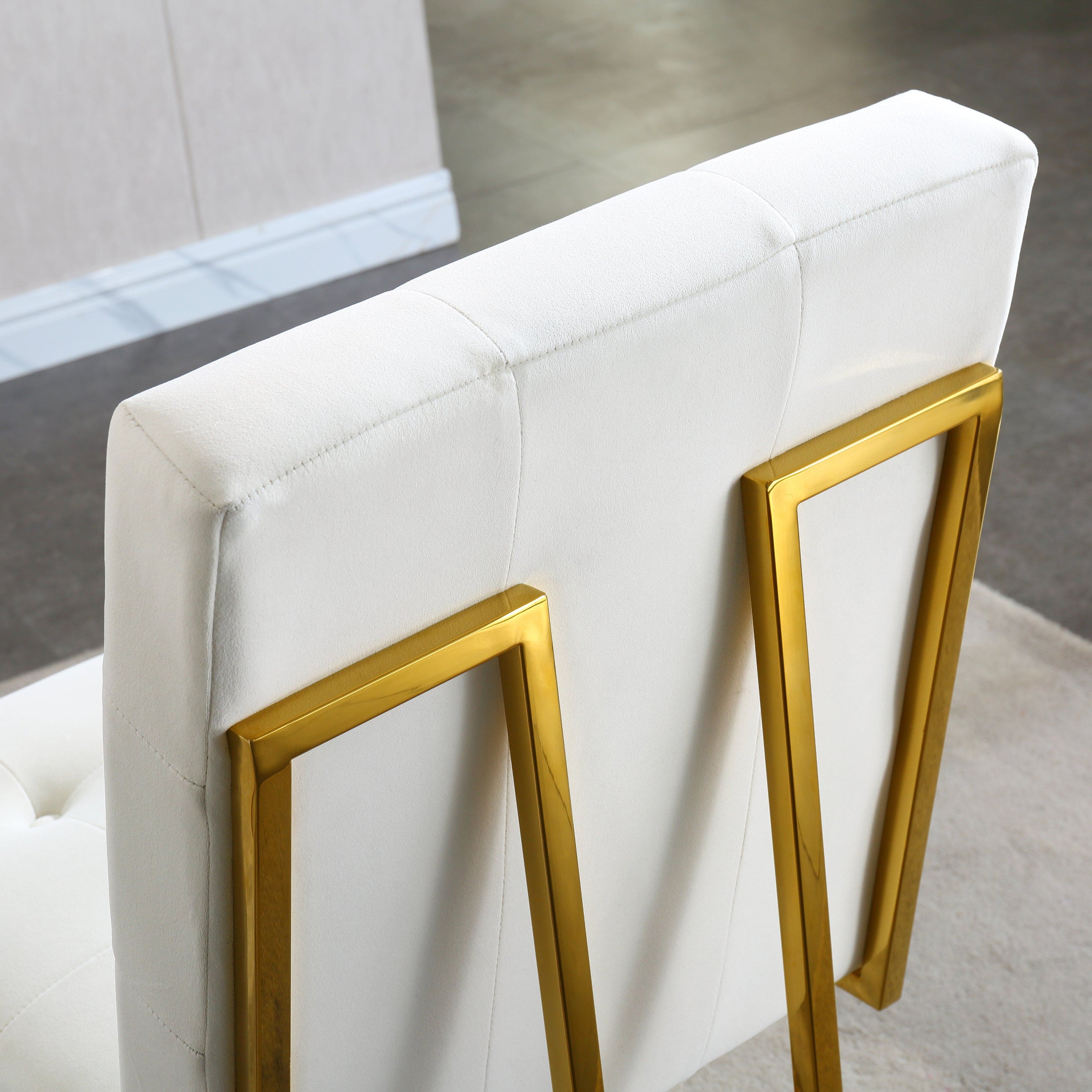 Modern Velvet Dining Chair Set of 2, Tufted Design and Gold Finish Stainless Base