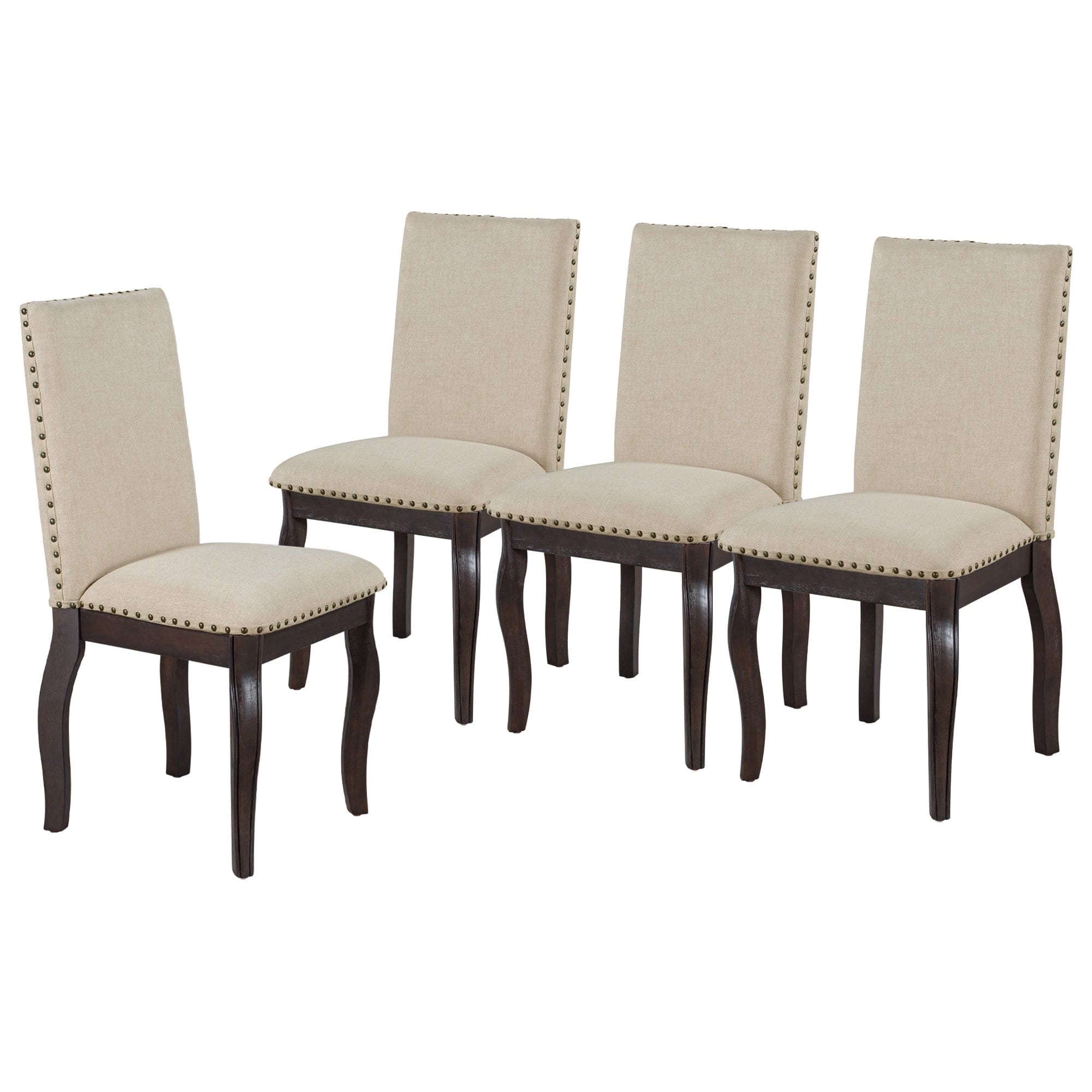 TREXM Set of 4 Dining chairs Wood Upholstered Fabirc Dining Room Chairs with Nailhead (Espresso)