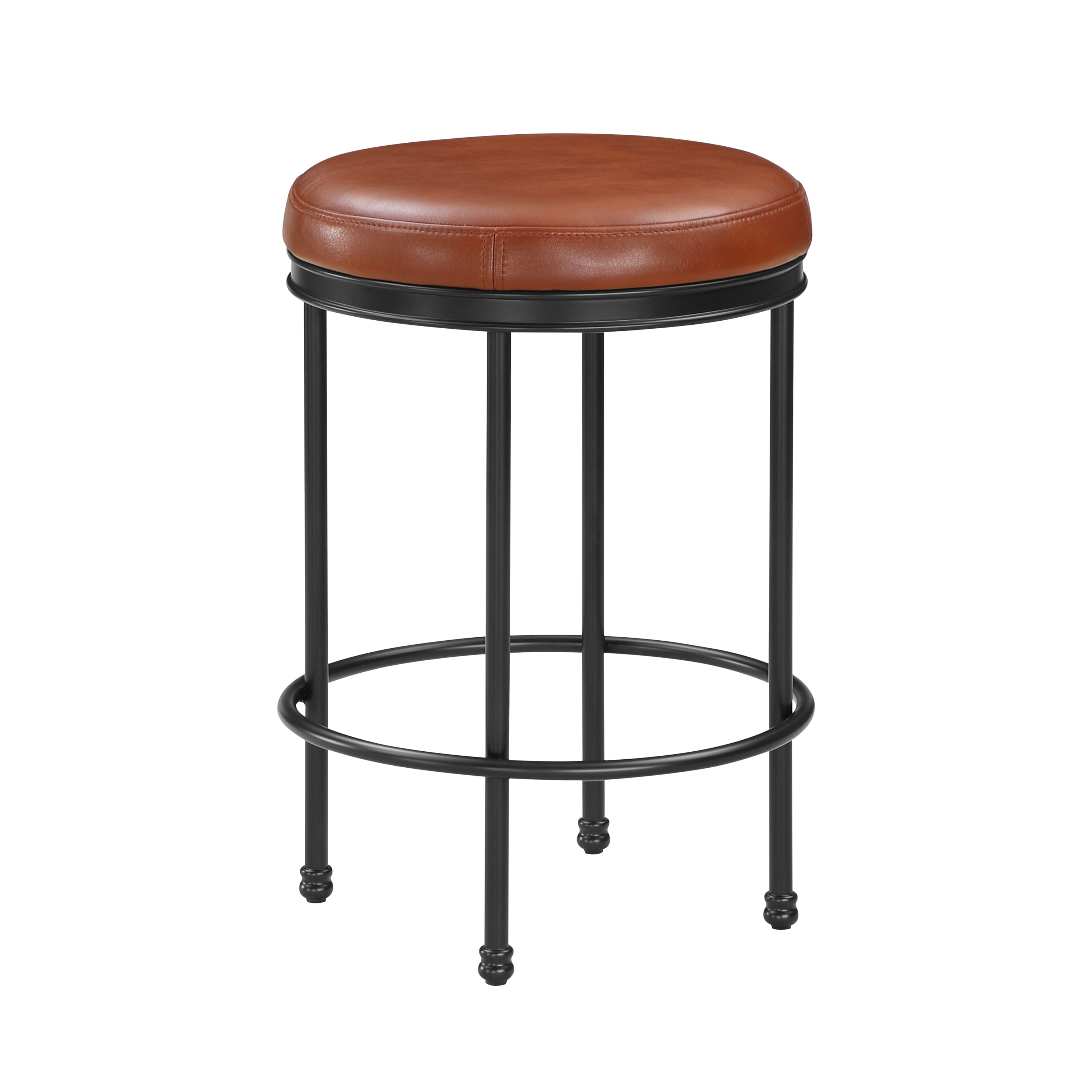 Michael Caramel Faux Leather and Metal Backless Counter Height Stool