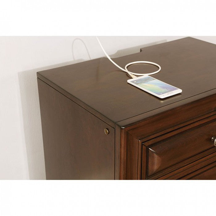 Brown Cherry Solid wood 1pc Nightstand Nickel Round Knob Transitional Style 3-Drawers Nightstand w Under Nightlight