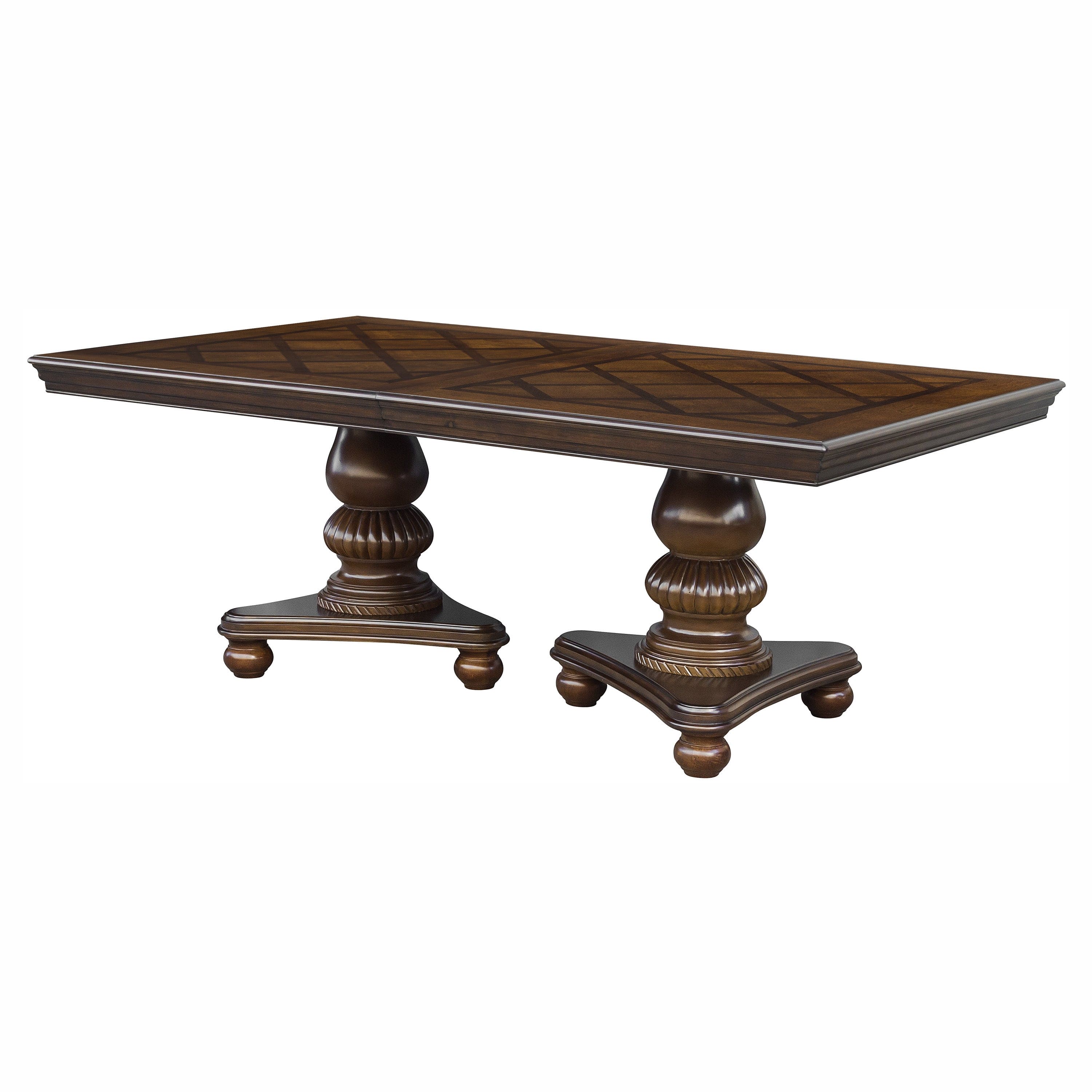 Traditional Dining Table 1pc Brown Cherry Finish Double Pedestal Base Separate Extension Leaf Dining Furniture