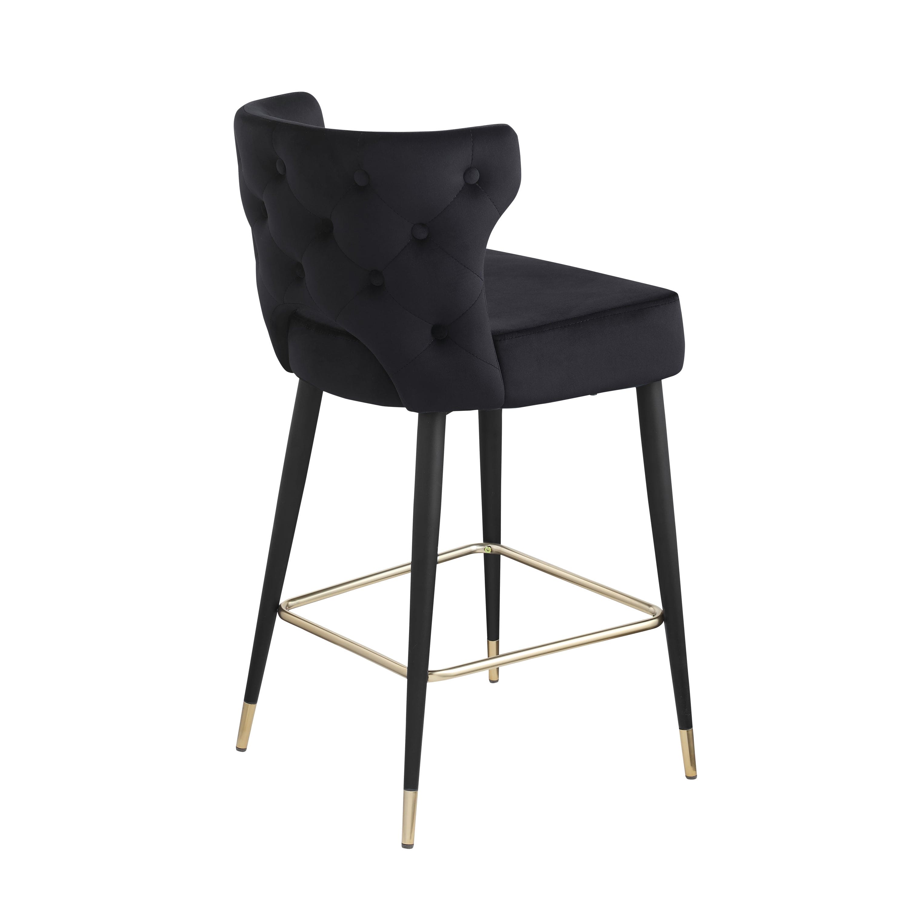 Woker Furniture Contemporary Velvet Upholstered Counter Height Stool with Gold Tipped, Black Metal Legs, 22" W x 19" D x 38.5" H, Black