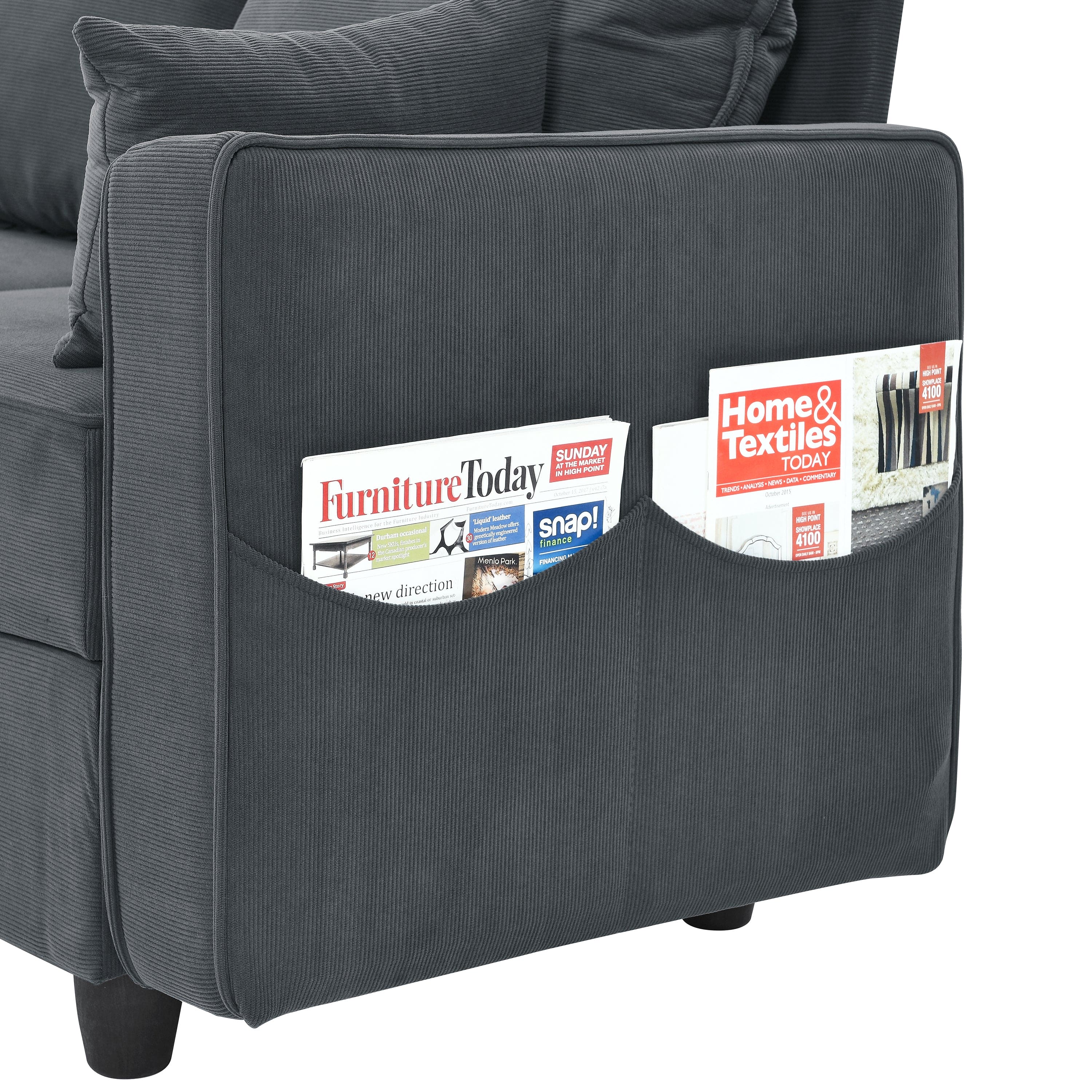 Arm Seat of Module Sofa, Gray Corduroy Velvet