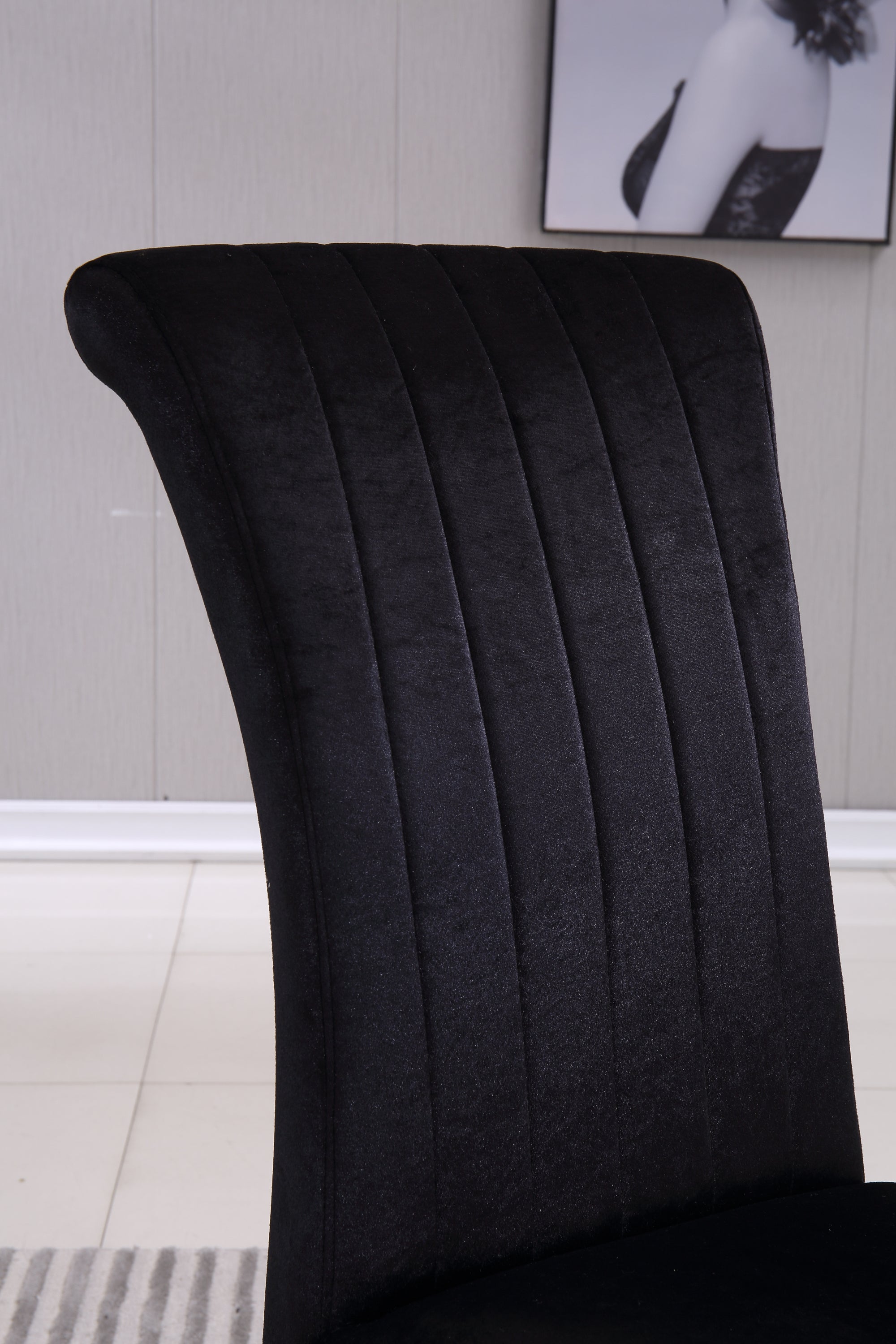 Modern Velvet Dining Chairs Set of 2, Upholstered Accent Armless Chairs with Stripe Backrest