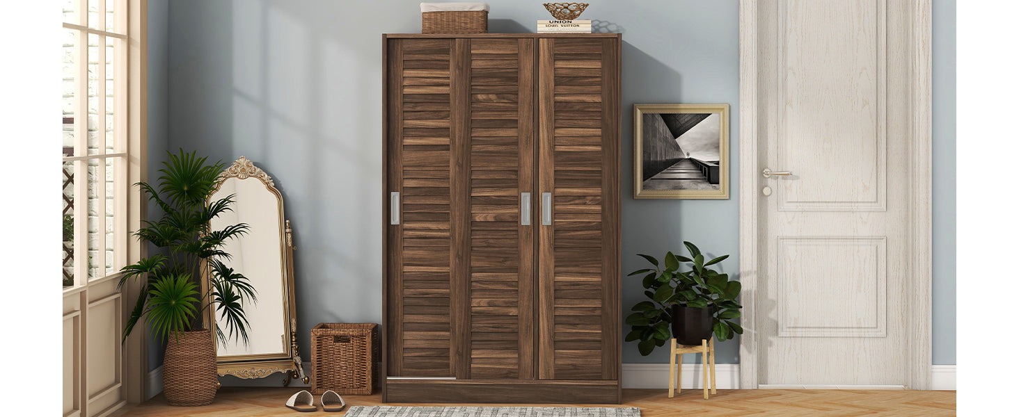 3-Door Shutter Wardrobe with shelves, Walnut