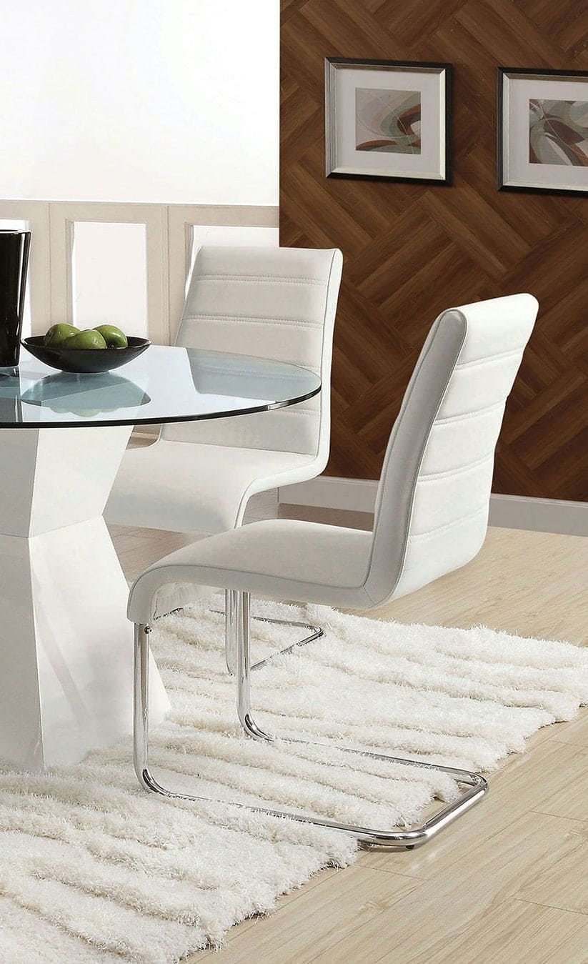 Contemporary White Padded Leatherette 2pc Side Chairs Set of 2 Chairs Kitchen Dining Room Metal Chrome Legs