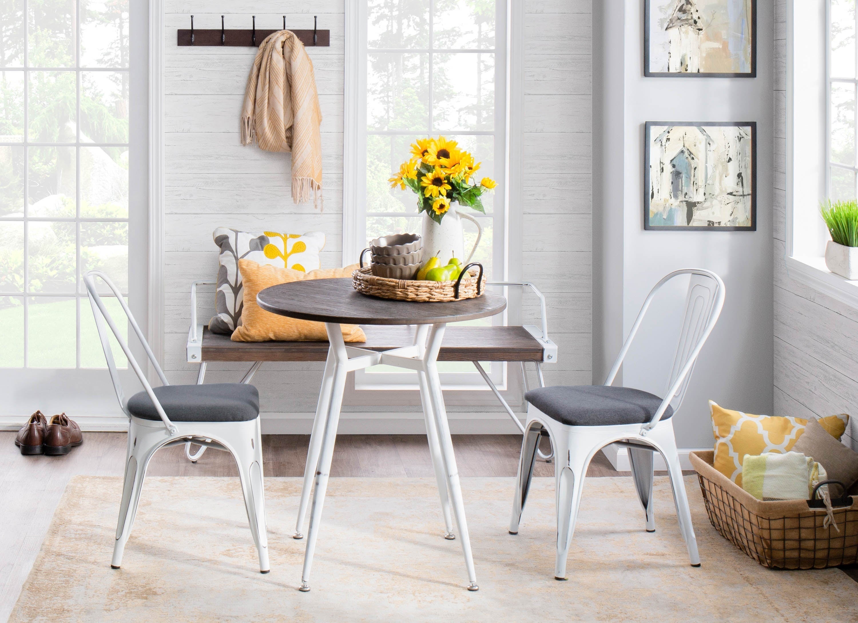 Clara Industrial Round Dinette Table in Vintage White Metal and Espresso Wood-Pressed Grain Bamboo by LumiSource