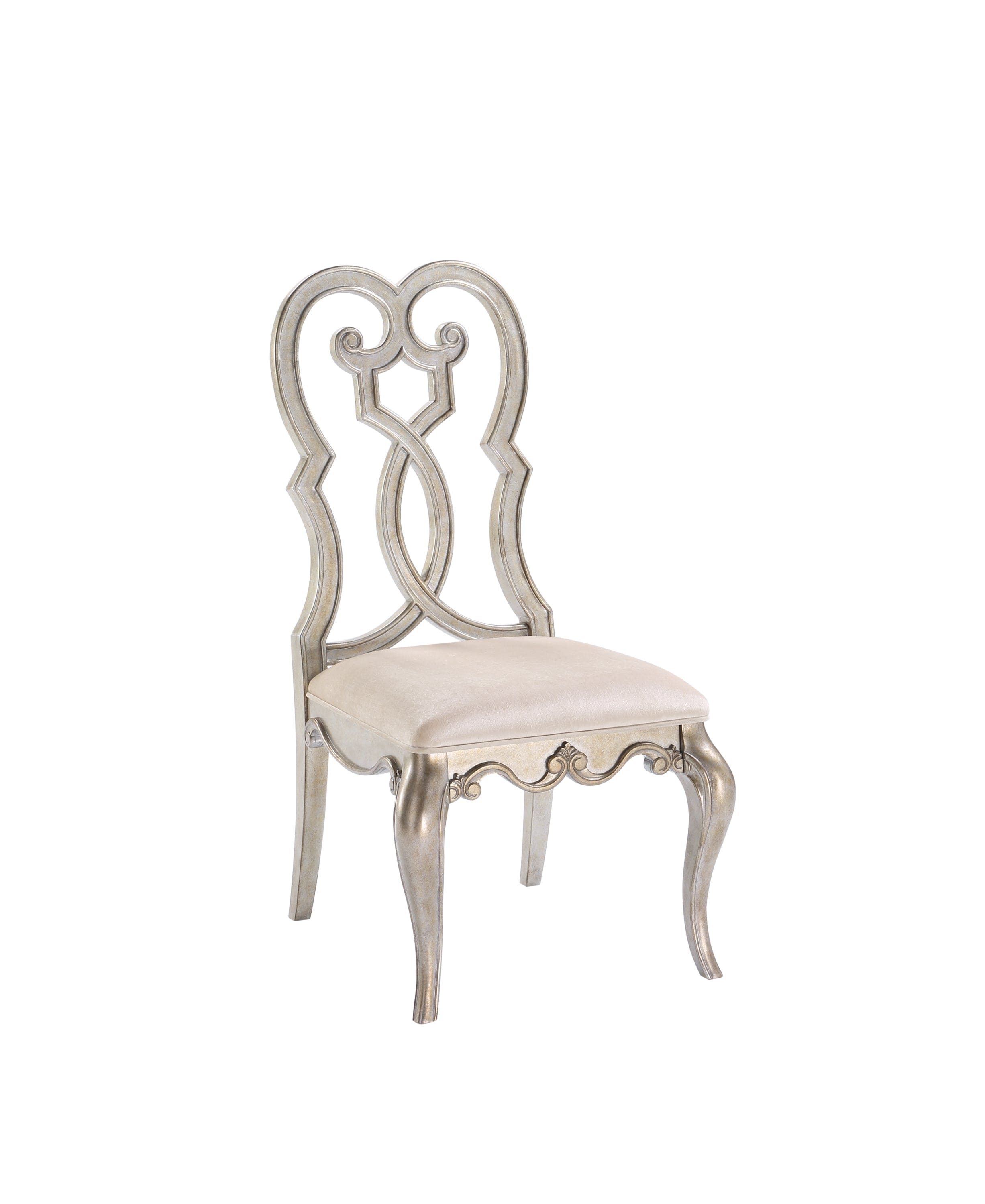 ACME Esteban Side Chair (Set-2) in Ivory Velvet & Antique Champagne Finish 62202