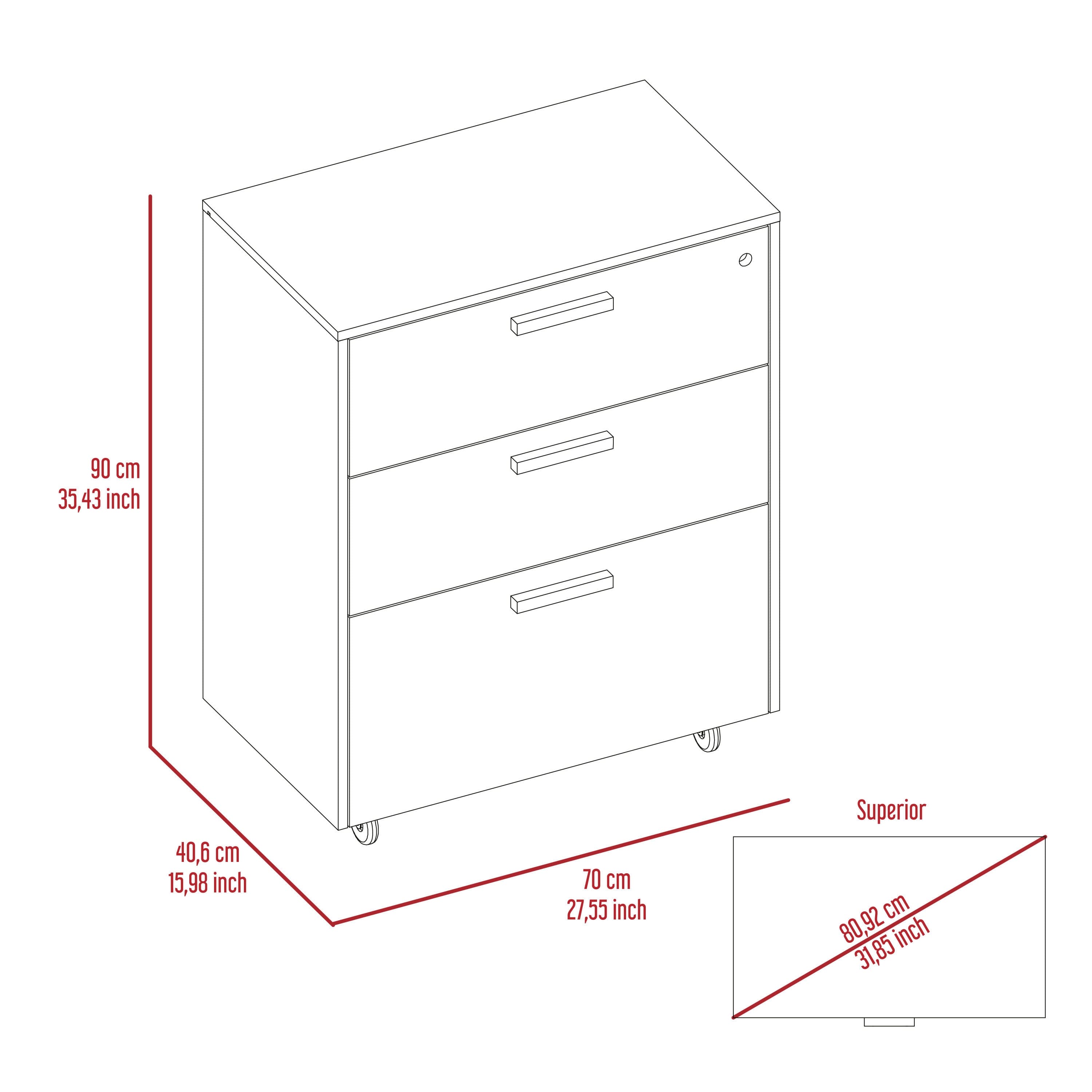 3 Drawers Storage Cabinet with Casters Lions Office, Black Wengue Finish