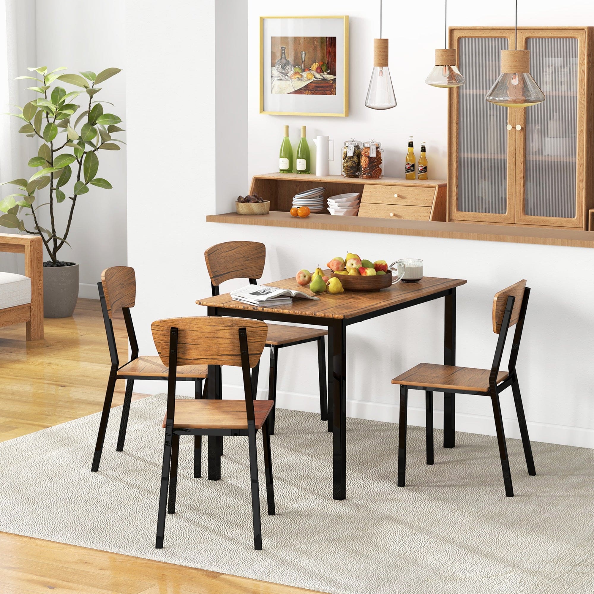 HOMCOM 5 Piece Industrial Dining Table Set for 4, Rectangular Kitchen Table and Chairs, Dining Room Set for Small Space