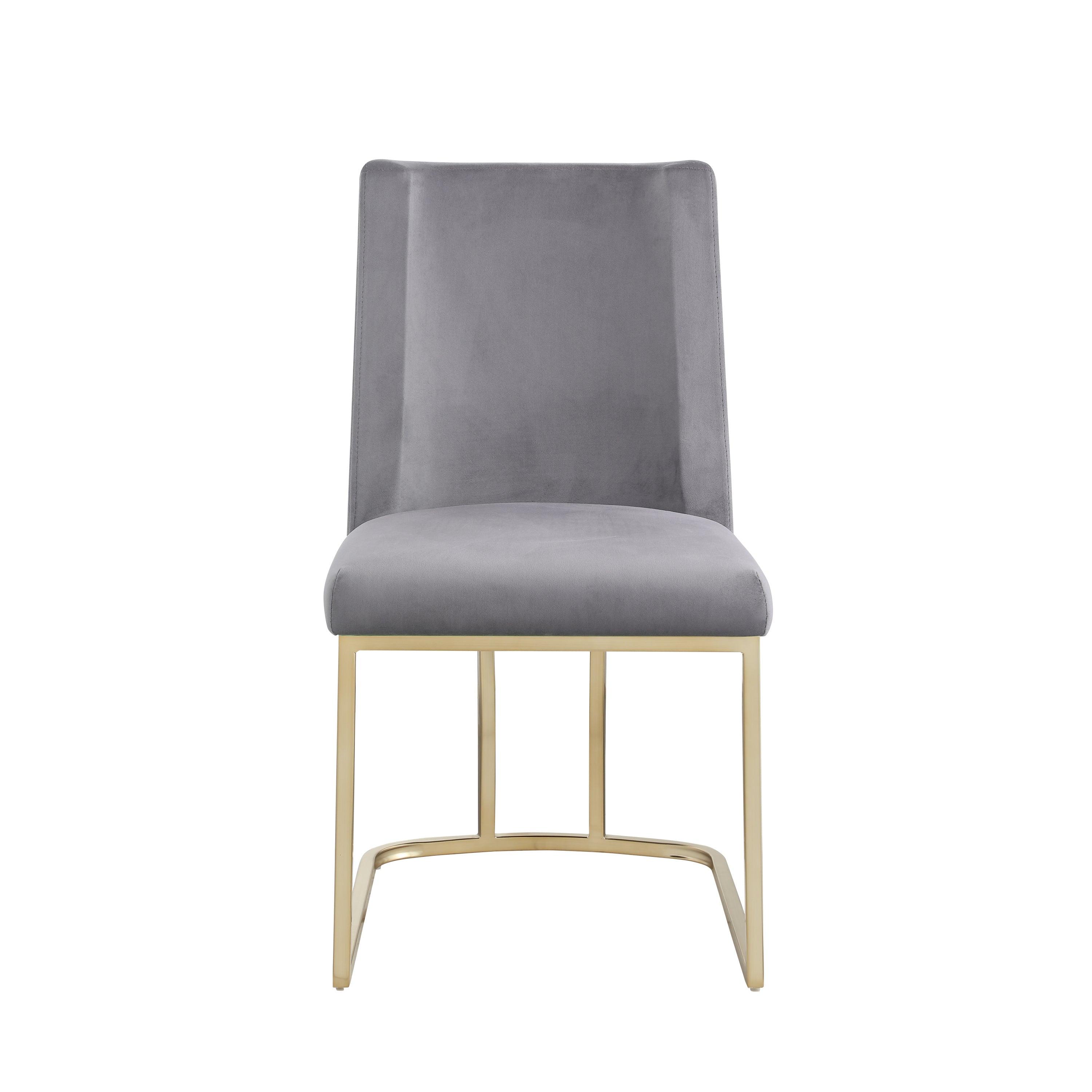 Dining Chairs, Velvet Upolstered Side Chair, Gold Metal Legs (Set of 2) - Gray