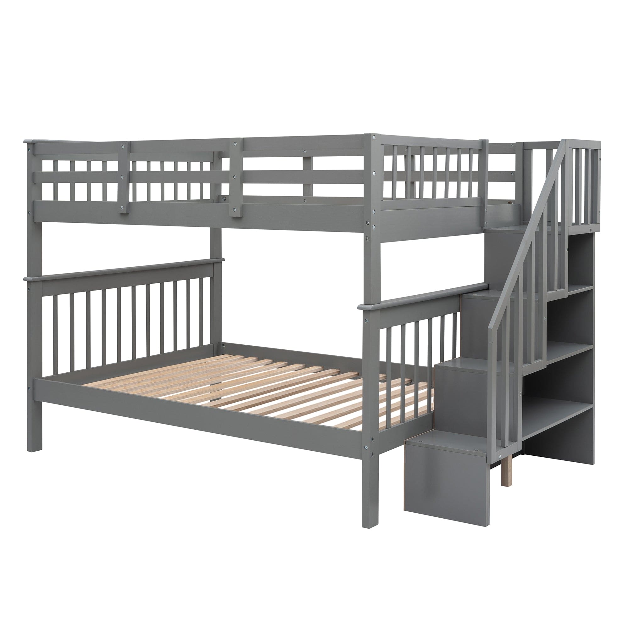 Stairway Full-Over-Full Bunk Bed with Storage and Guard Rail for Bedroom, Dorm, Gray(OLD SKU:LP000110AAE)