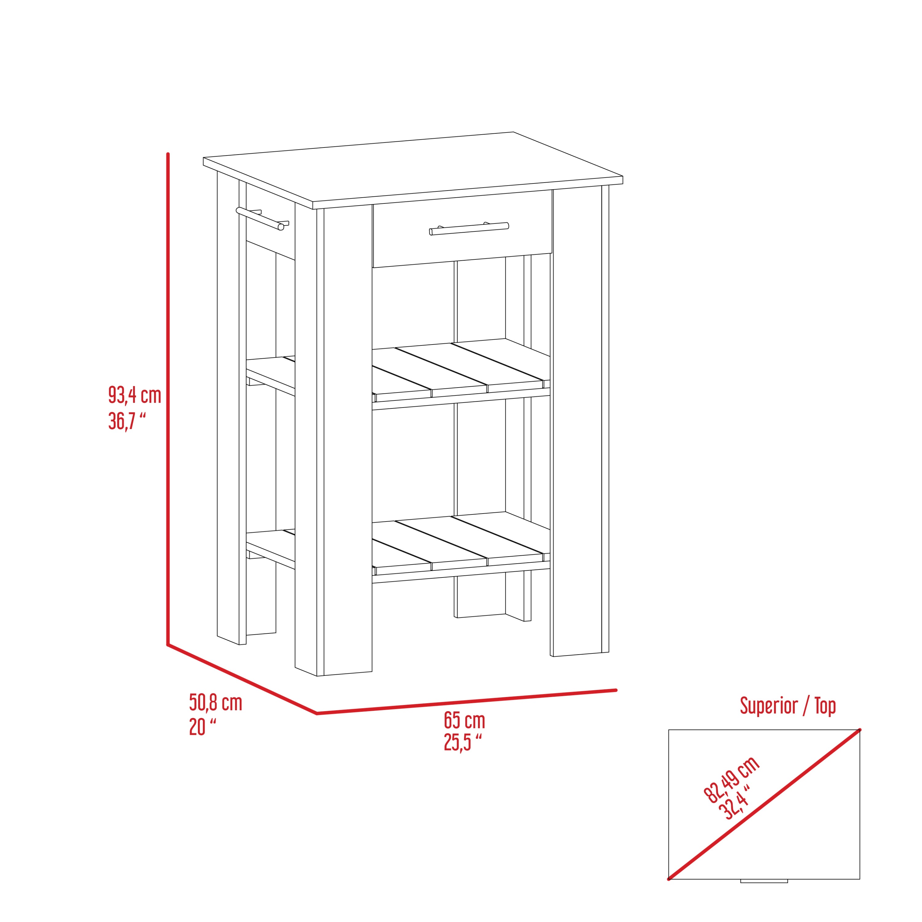 Rockaway 1-Drawer 2-Shelf Kitchen Island Black Wengue and Light Oak