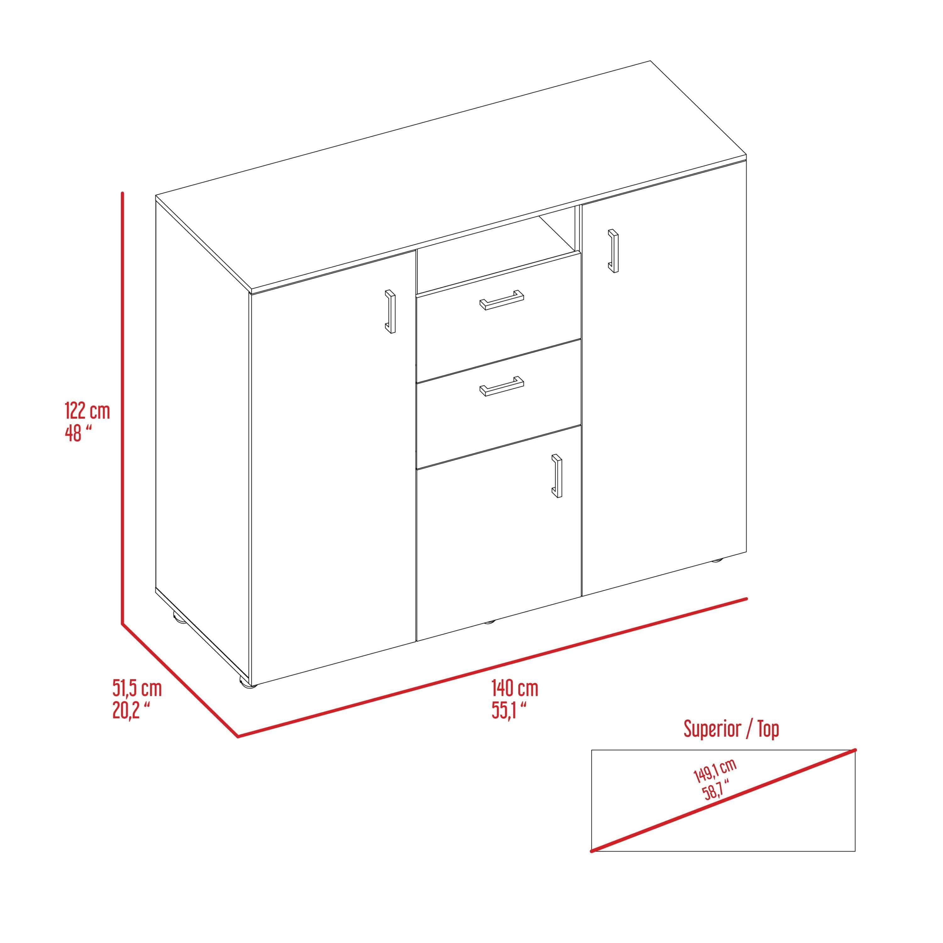 Newport 3 Piece Bedroom Set, Milano Double Door Cabinet Dresser + 2 Omaha Nightstands, Black