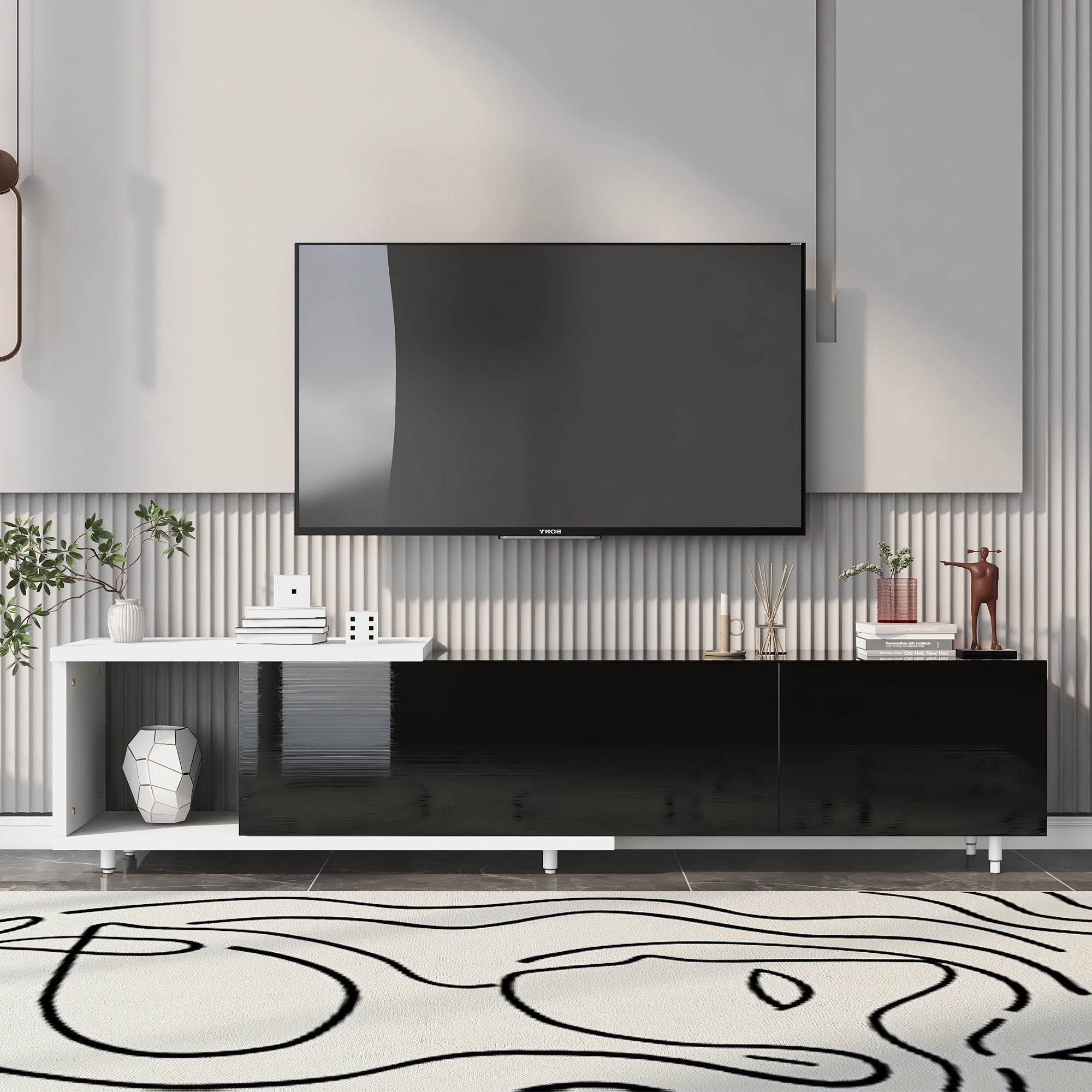 U-Can Modern ,Stylish TV Stand  TV Cabinet for 80+inch TV, Black