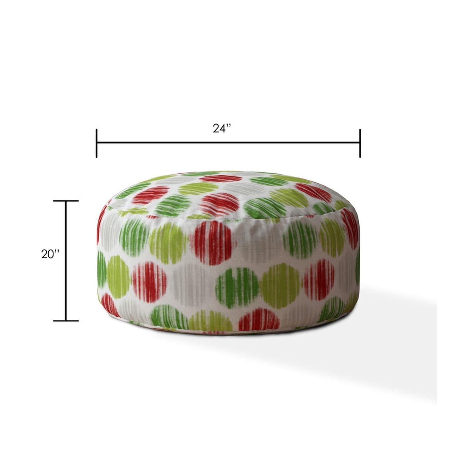 Indoor BERNARD Green Round Zipper Pouf - Stuffed - Extra Beads Included! - 24in dia x 20in tall