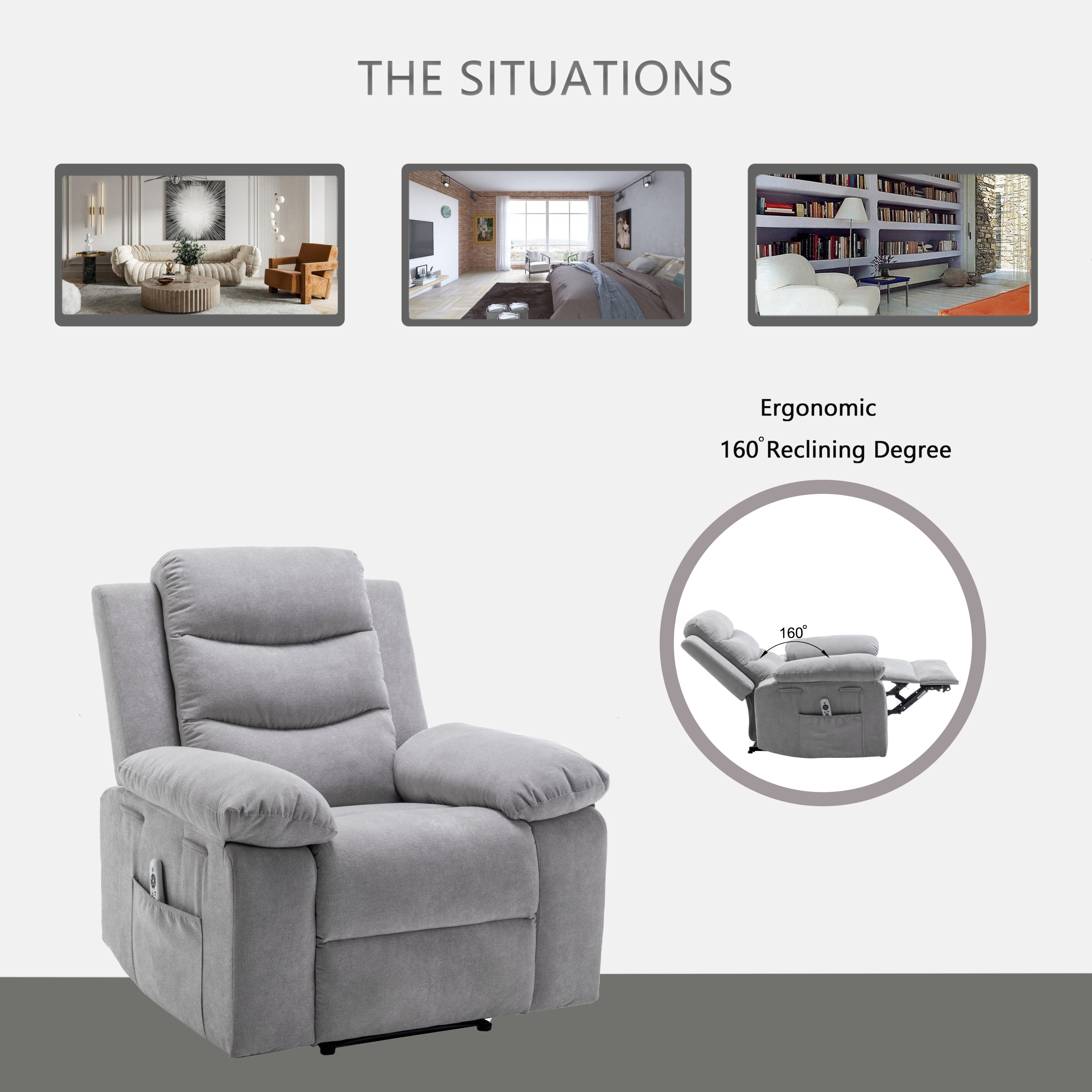 Power Recliner Chair with Adjustable Massage Function, Recliner Chair with
Heating System for Living Room, Light Gray color fabric