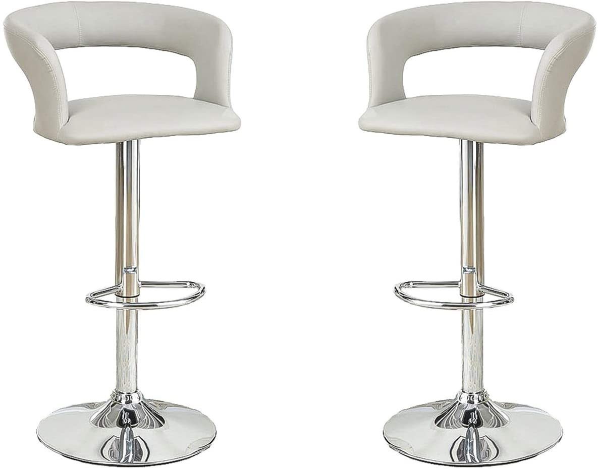 Bar Stool Counter Height Chairs Set of 2 Adjustable Height Kitchen Island Stools Grey PVC / Faux Leather