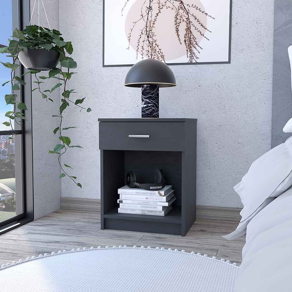 Nightstand Coco, Single Drawer, Lower Shelf, Black Wengue Finish