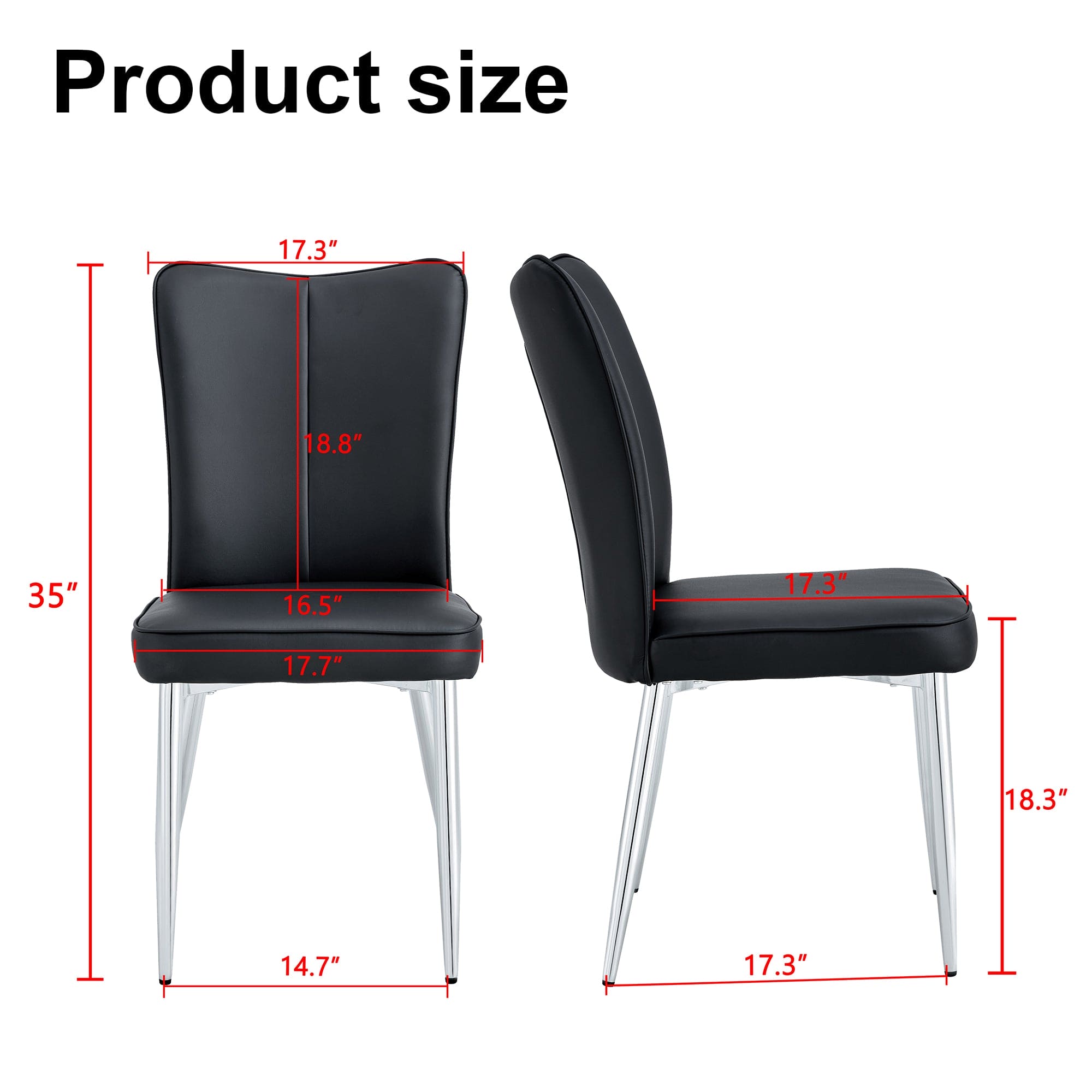 Modern minimalist dining chairs, black PU leather curved backrest and seat cushions, electroplated metal chair legs, suitable for restaurants, bedrooms, and living rooms. A set of 4 chairs.008