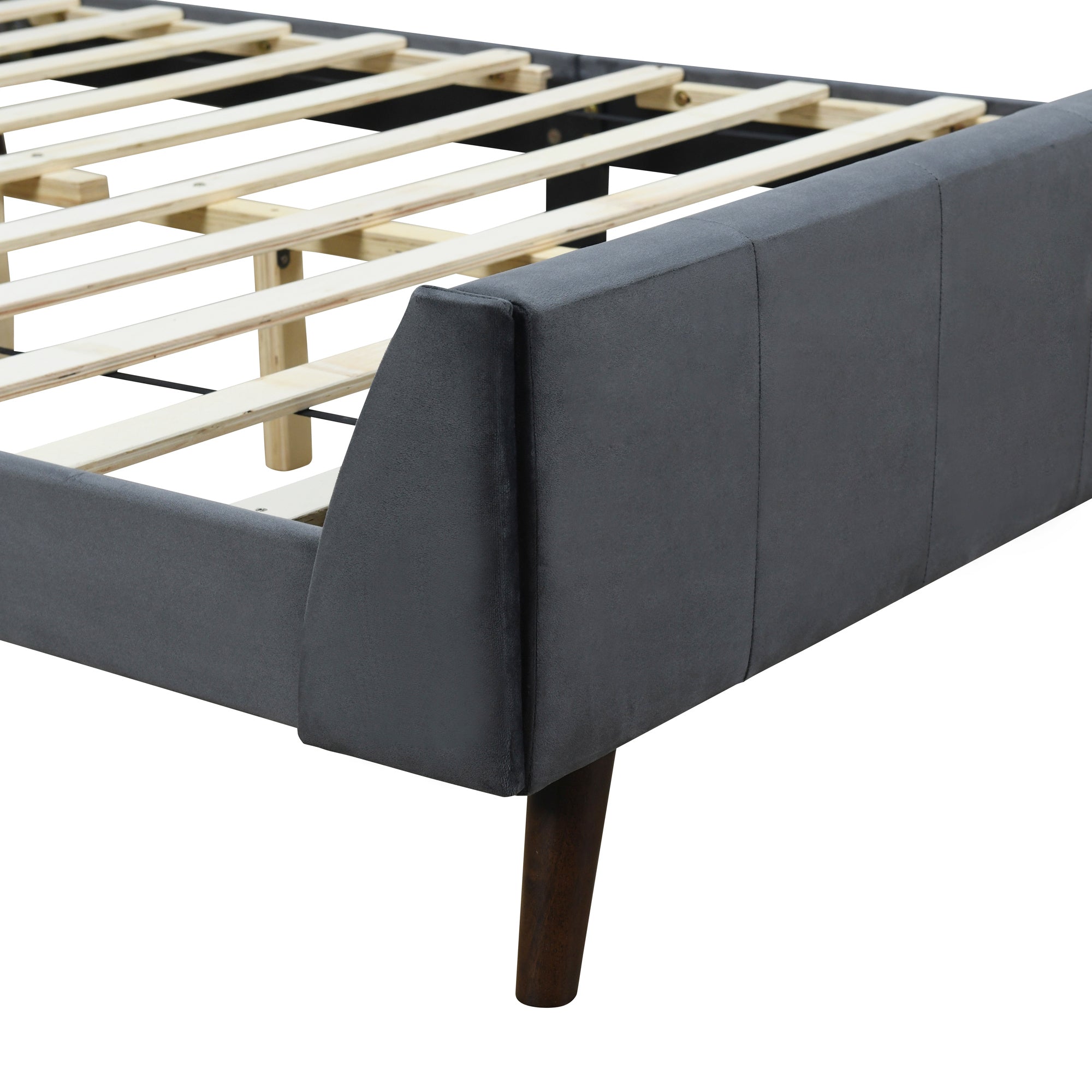 Queen Size Upholstered Platform Bed, Velvet, Gray