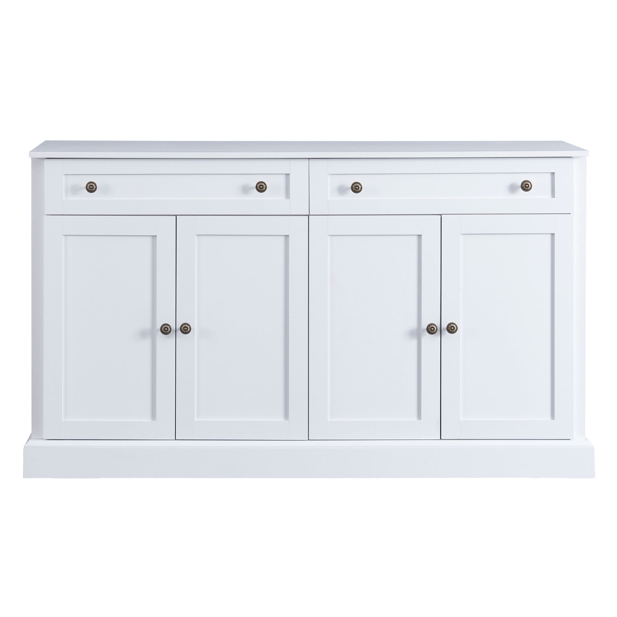 TREXM Kitchen Sideboard Storage Buffet Cabinet with 2 Drawers & 4 Doors Adjustable Shelves for Dining Room, Living Room (White)