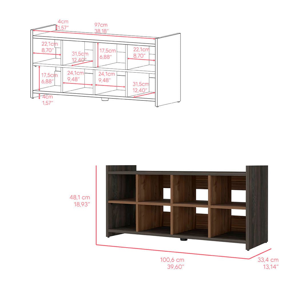 Shoe Rack Augusta, Eight Shoe Capacity, Carbon Espresso / Mahogany Finish