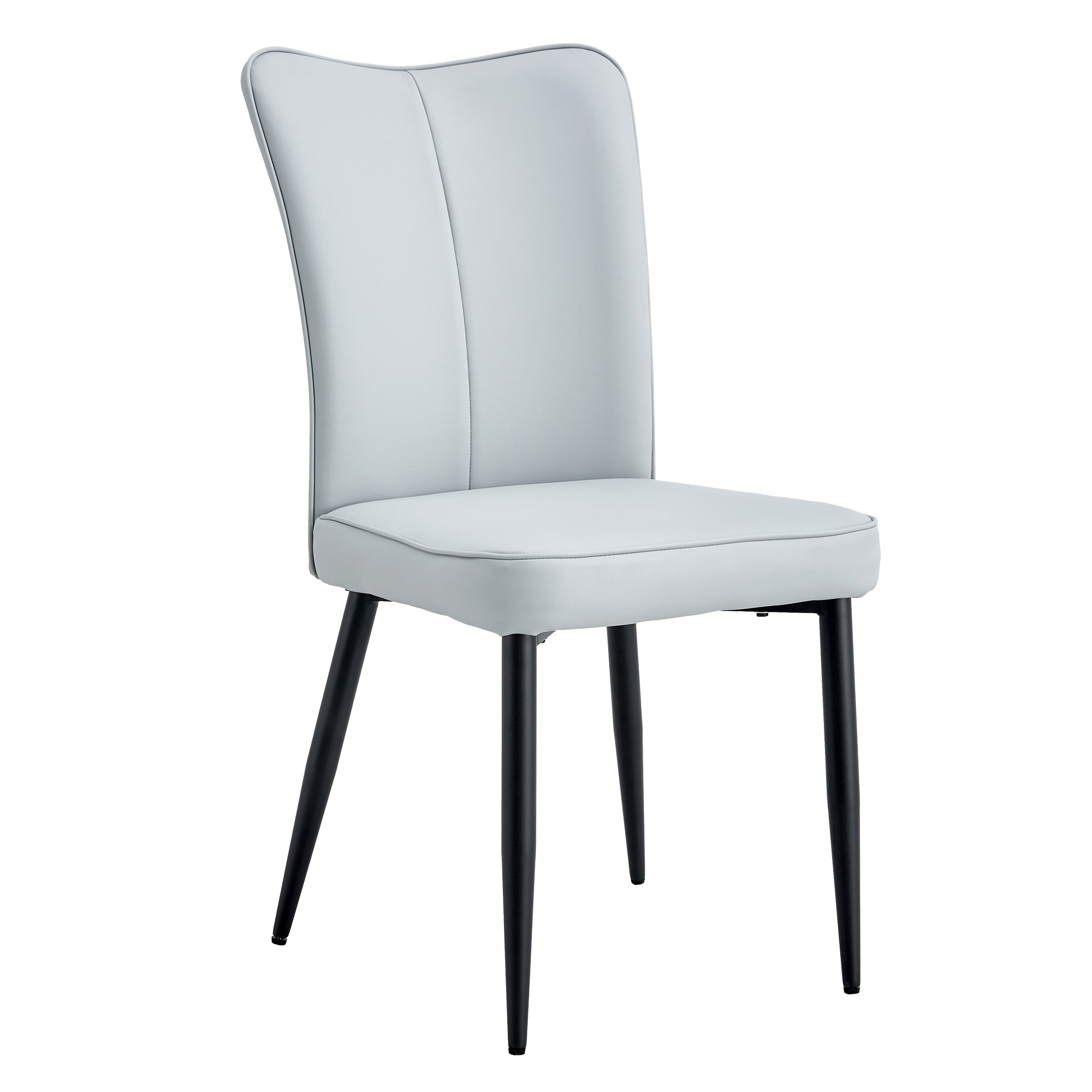 Modern minimalist dining chairs and office chairs. 2-piece set of light gray PU seats with black metal legs. Suitable for restaurants, living rooms, and offices. C-008