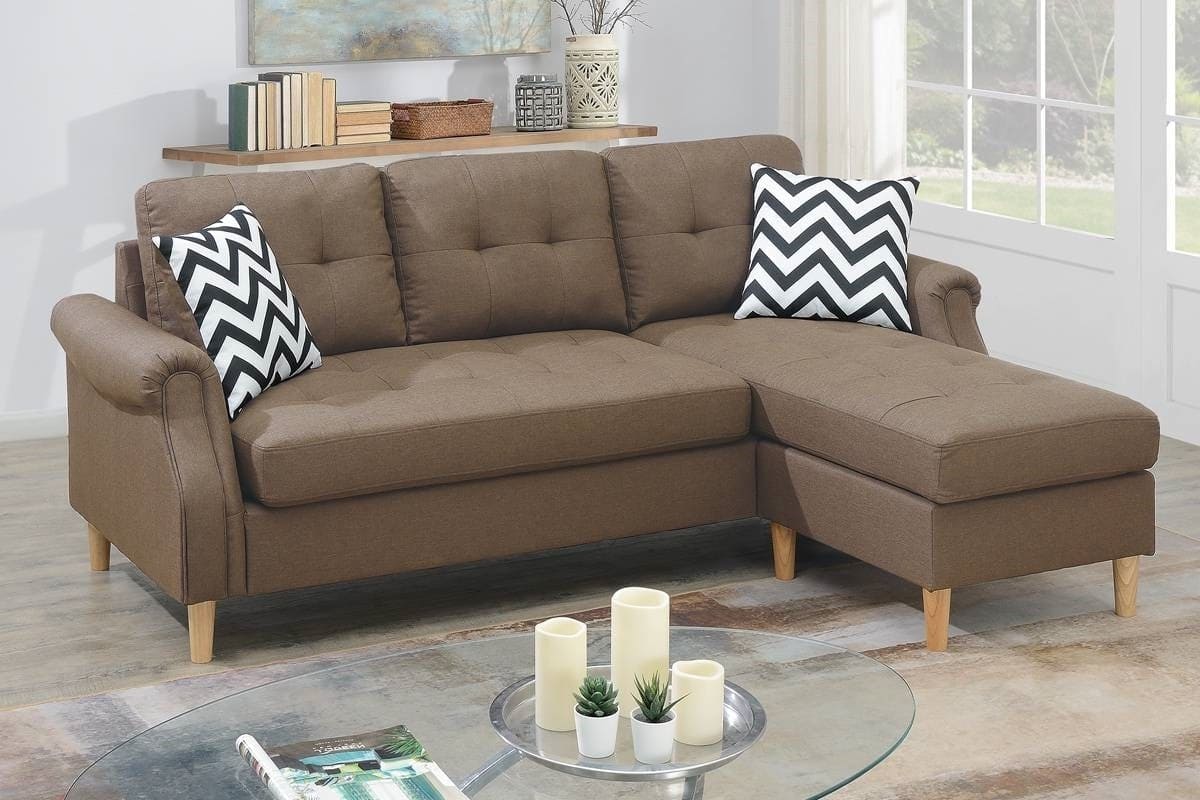 Living Room Corner Sectional Light Coffee Polyfiber Chaise sofa Reversible Sectional