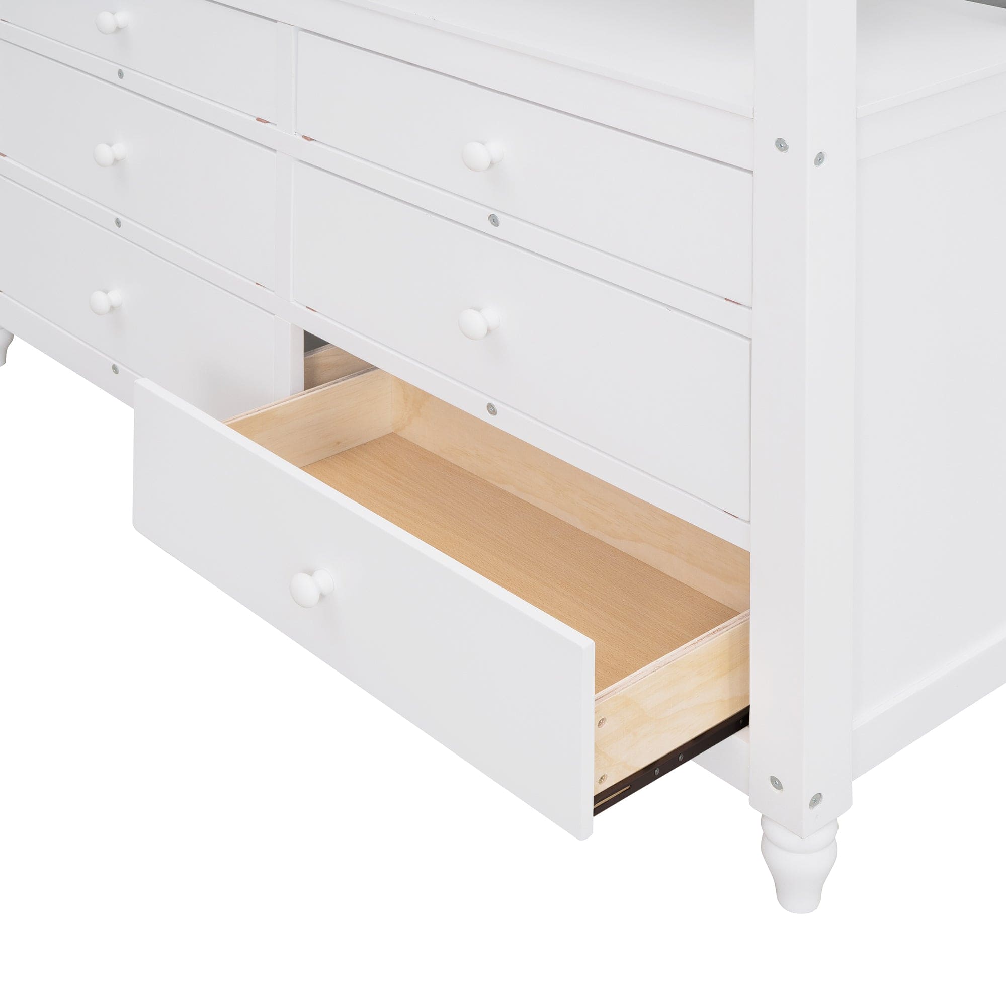 Full size Loft Bed with Drawers and Desk, Wooden Loft Bed with Shelves - White(OLD SKU:LT001529AAK)