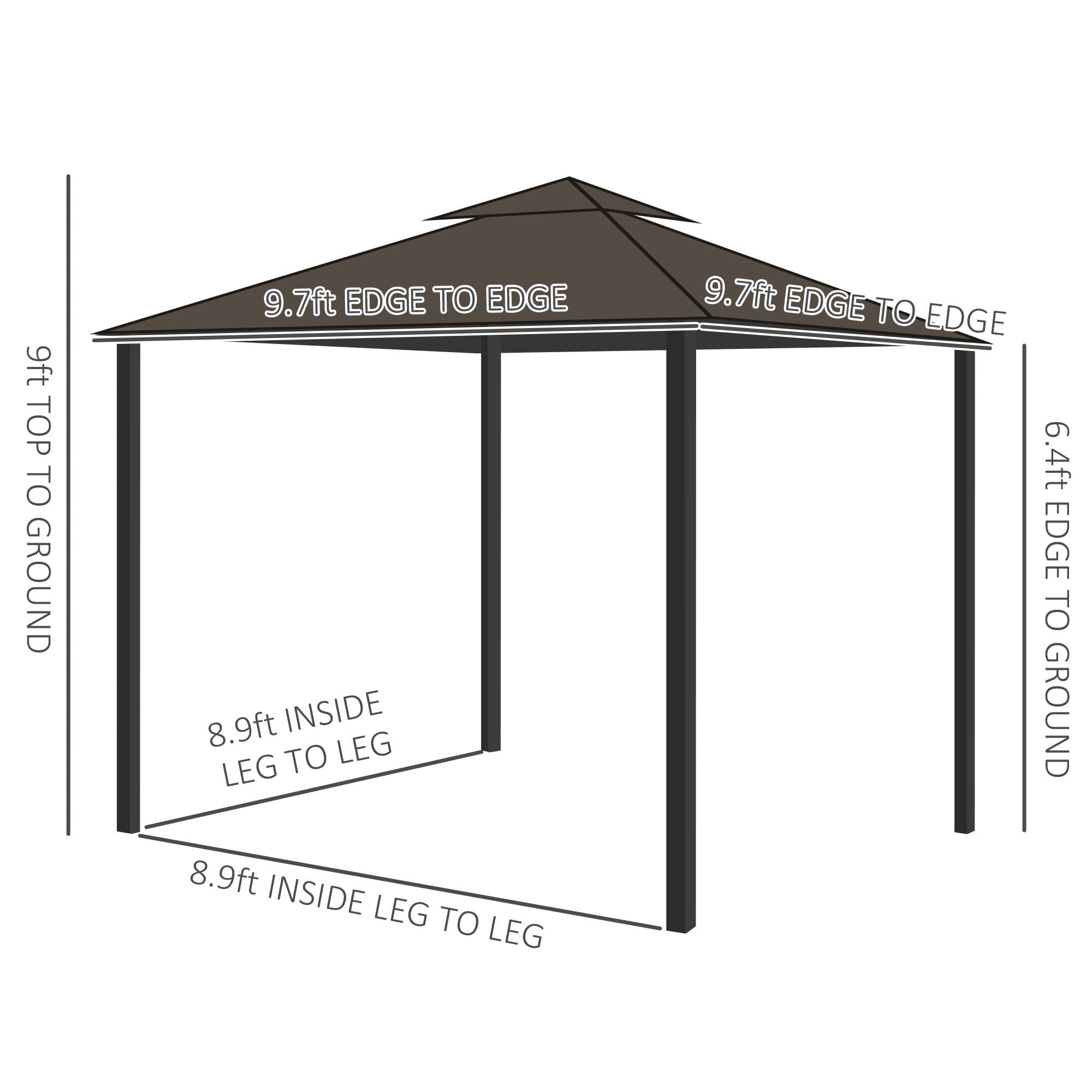 10' x 10' Patio Gazebo, Aluminum Frame Double Roof Outdoor Gazebo Canopy Shelter with Netting & Curtains, for Garden, Lawn, Backyard and Deck, Coffee