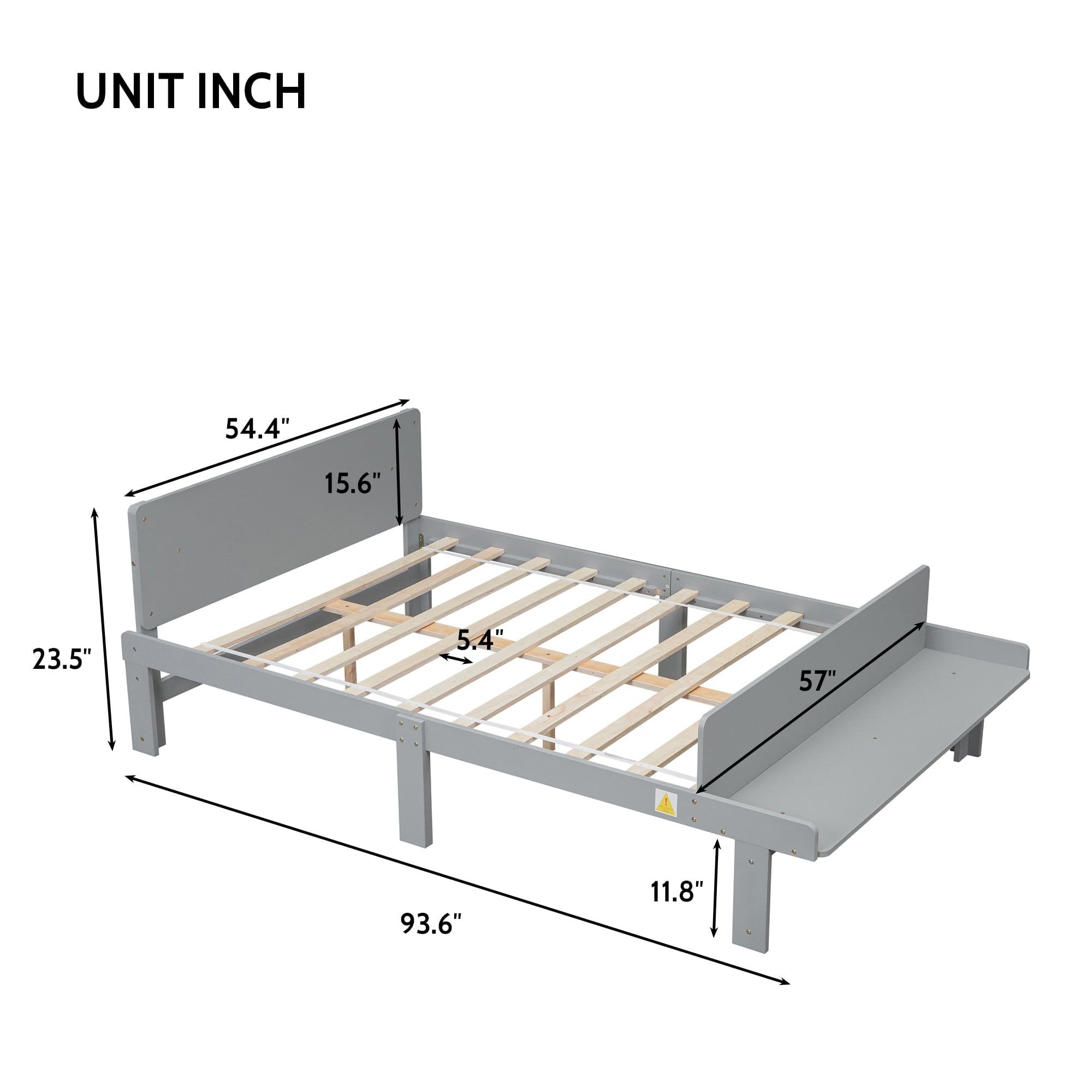 Full Bed with Footboard Bench,Grey