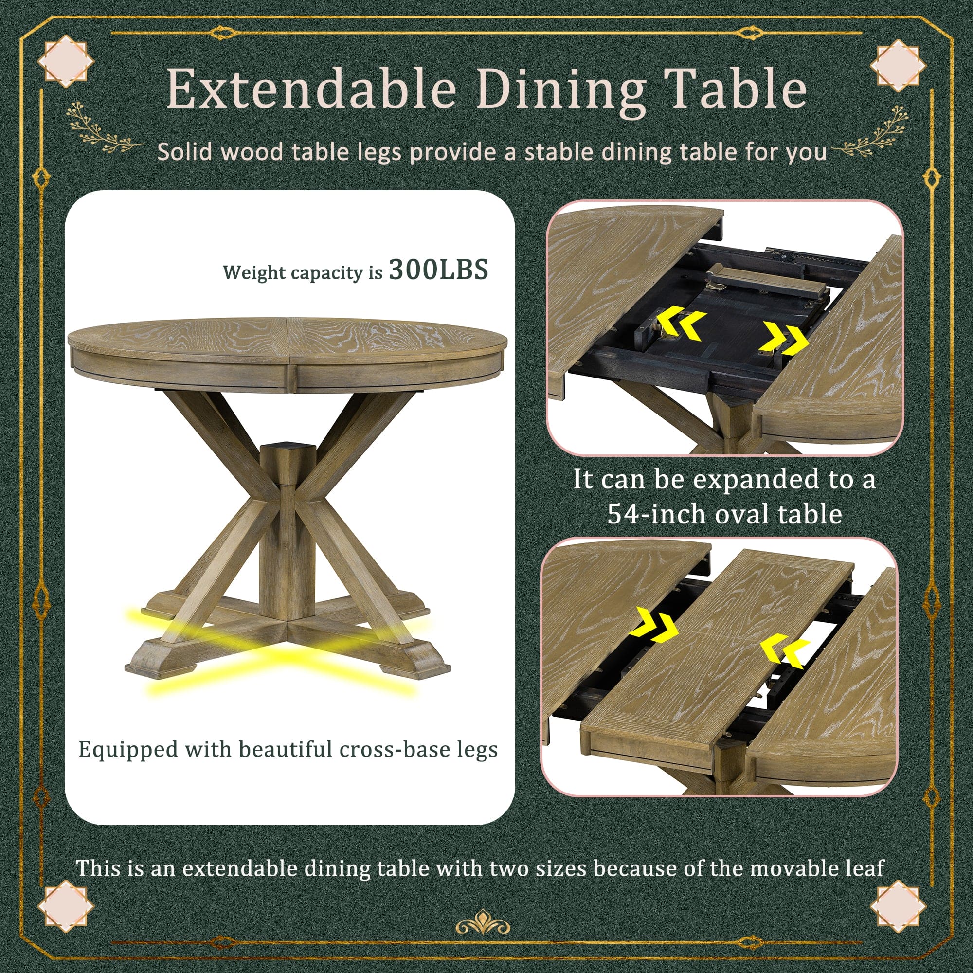 TREXM Retro Functional Extendable Dining Table with a 12" Leaf for Dining Room and Living Room (Natural Wood Wash)