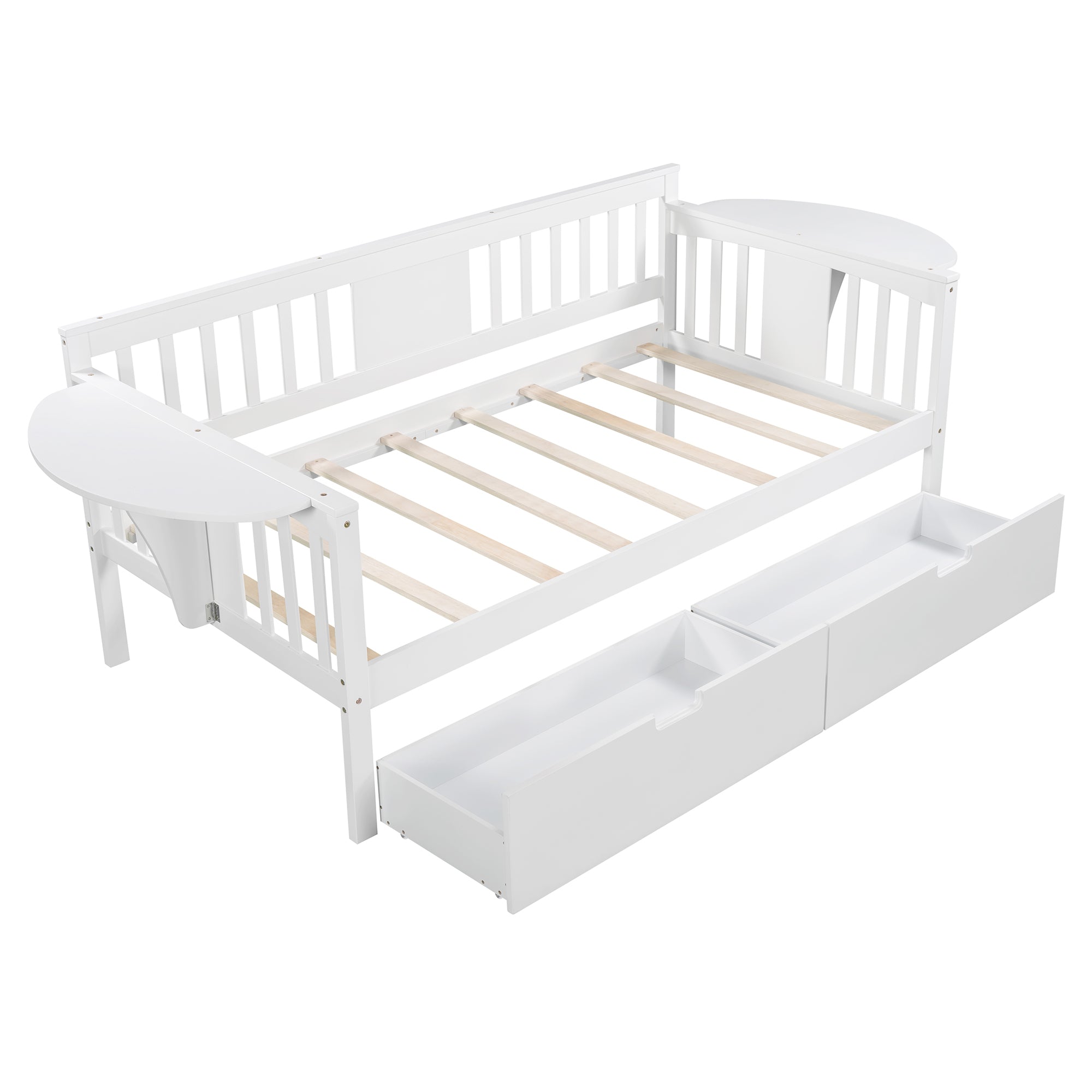 Twin size Daybed with Two Drawers, Wood Slat Support, White